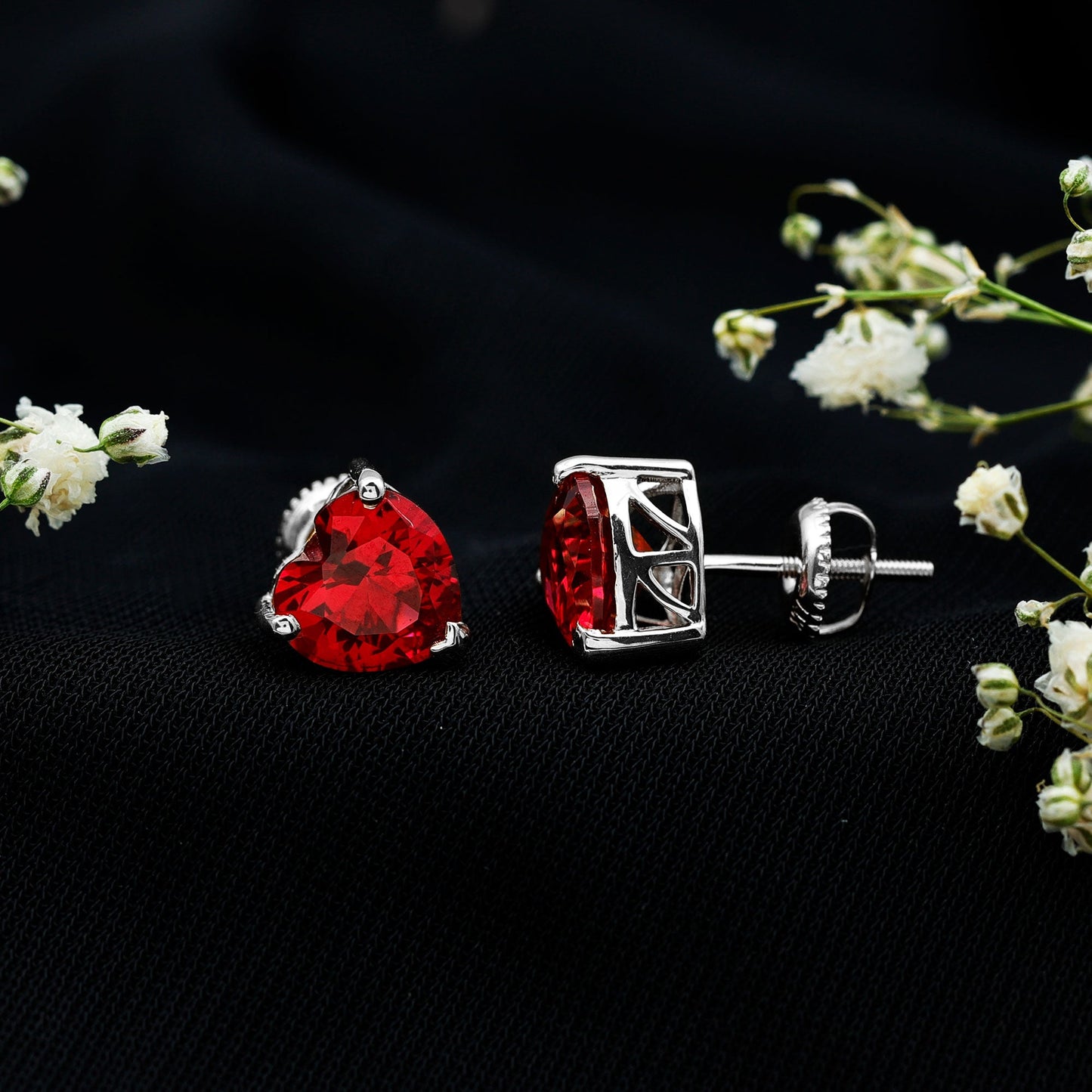 Heart Shape Lab Created Ruby Solitaire Stud Earrings