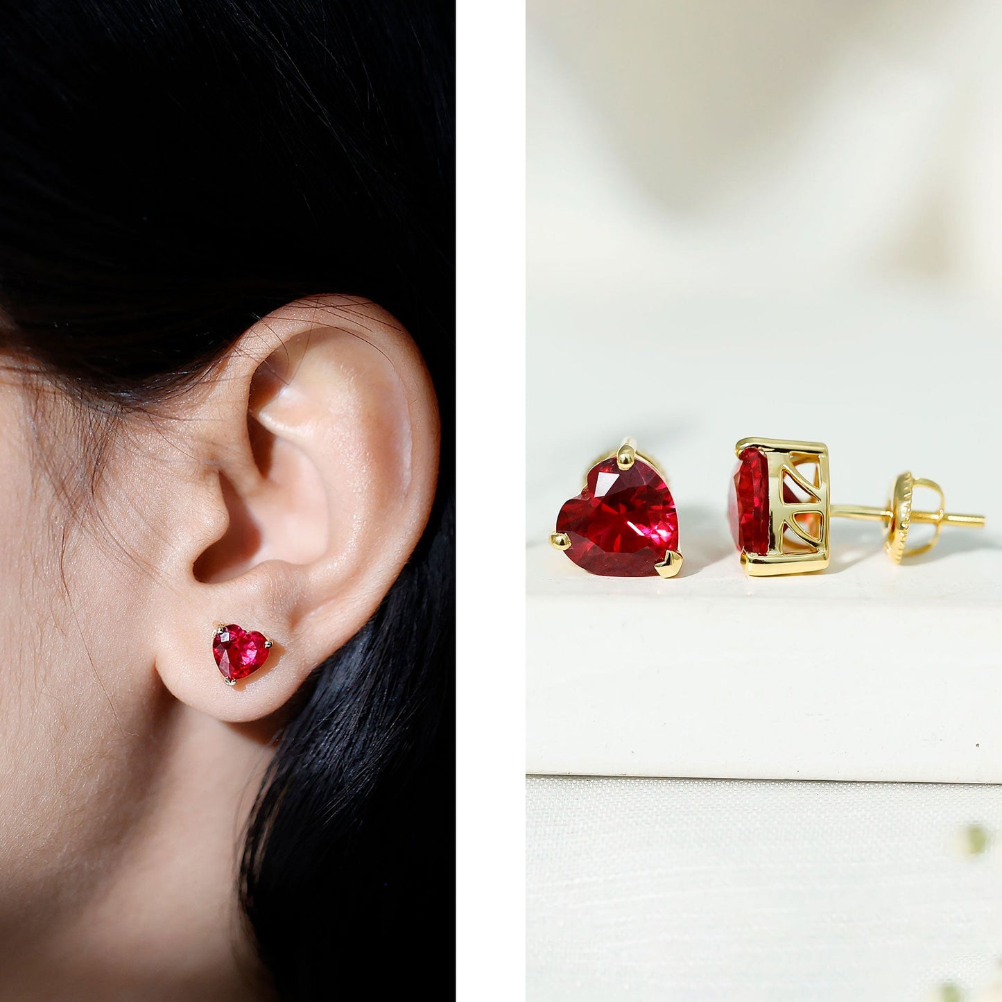Heart Shape Lab Created Ruby Solitaire Stud Earrings