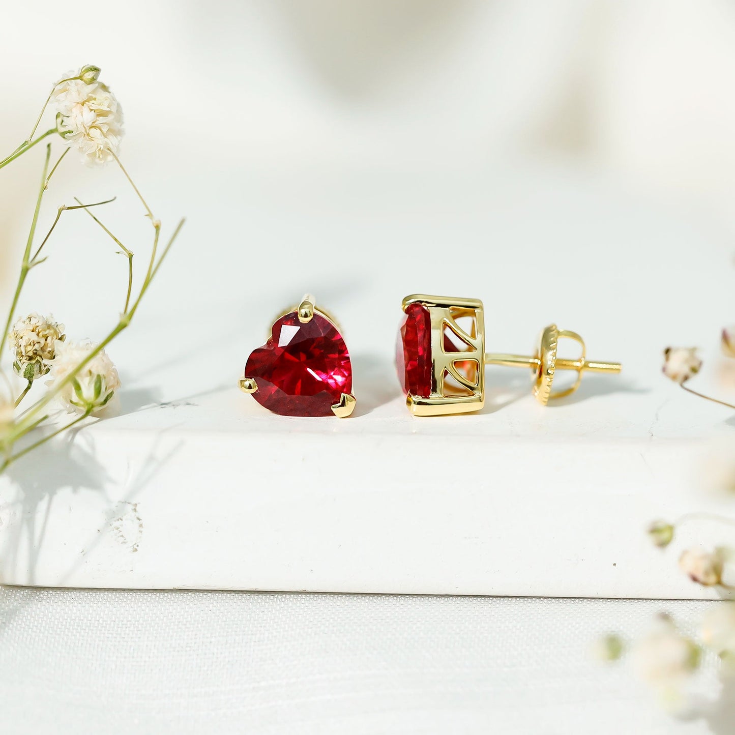 Heart Shape Lab Created Ruby Solitaire Stud Earrings