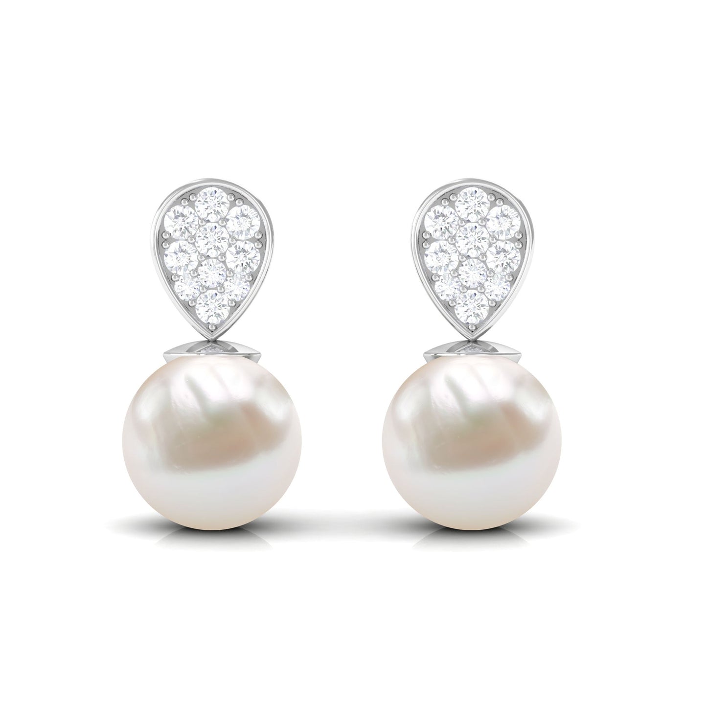 Real Freshwater Pearl and Diamond Minimal Drop Earrings