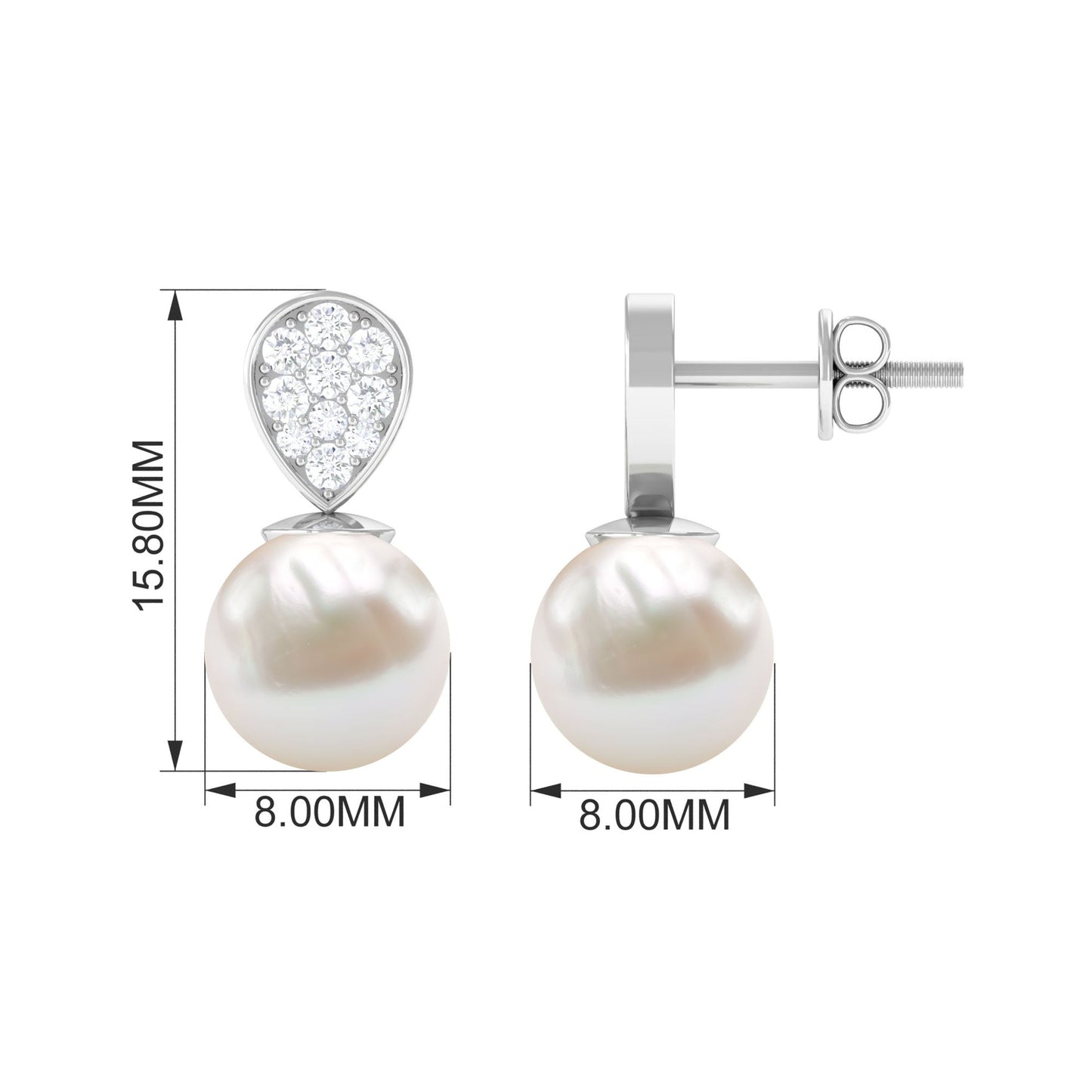 Real Freshwater Pearl and Diamond Minimal Drop Earrings
