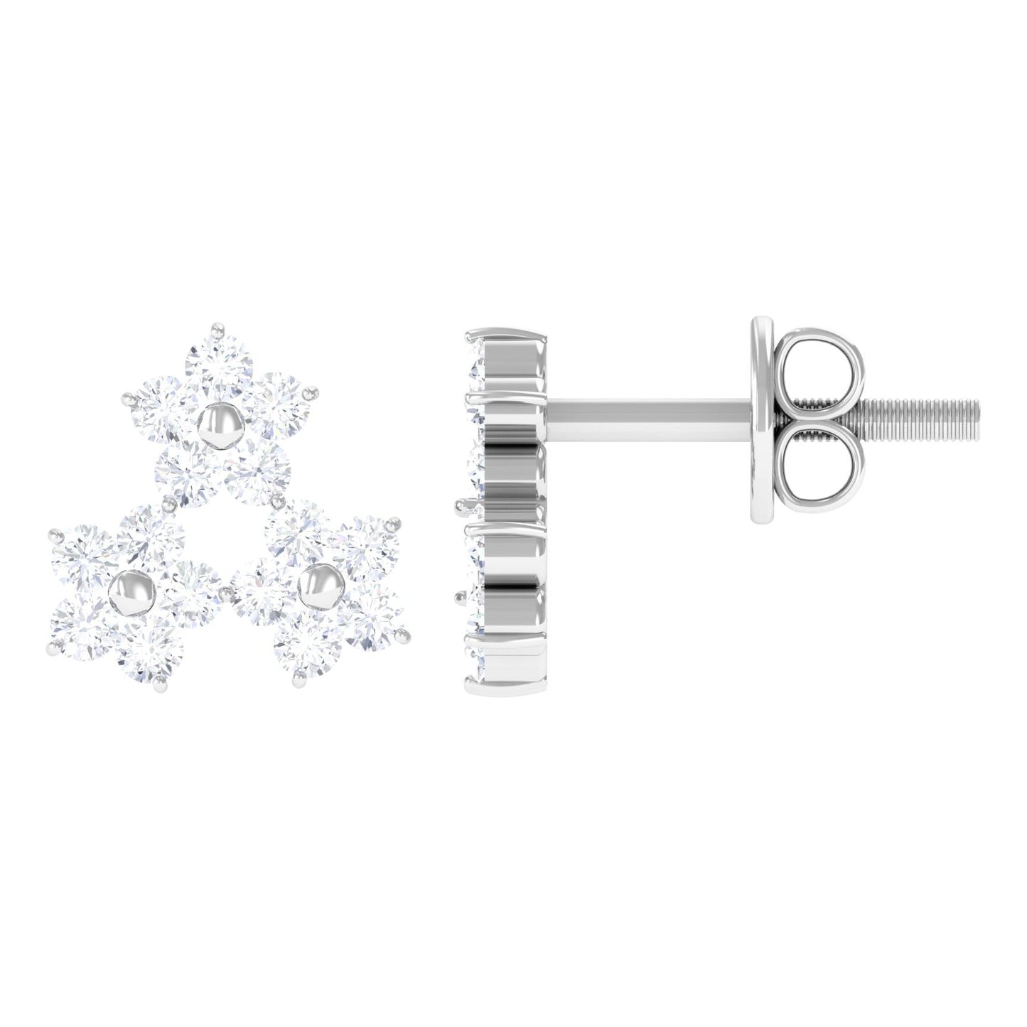 Round Cut Genuine Diamond Cluster Flower Stud Earrings
