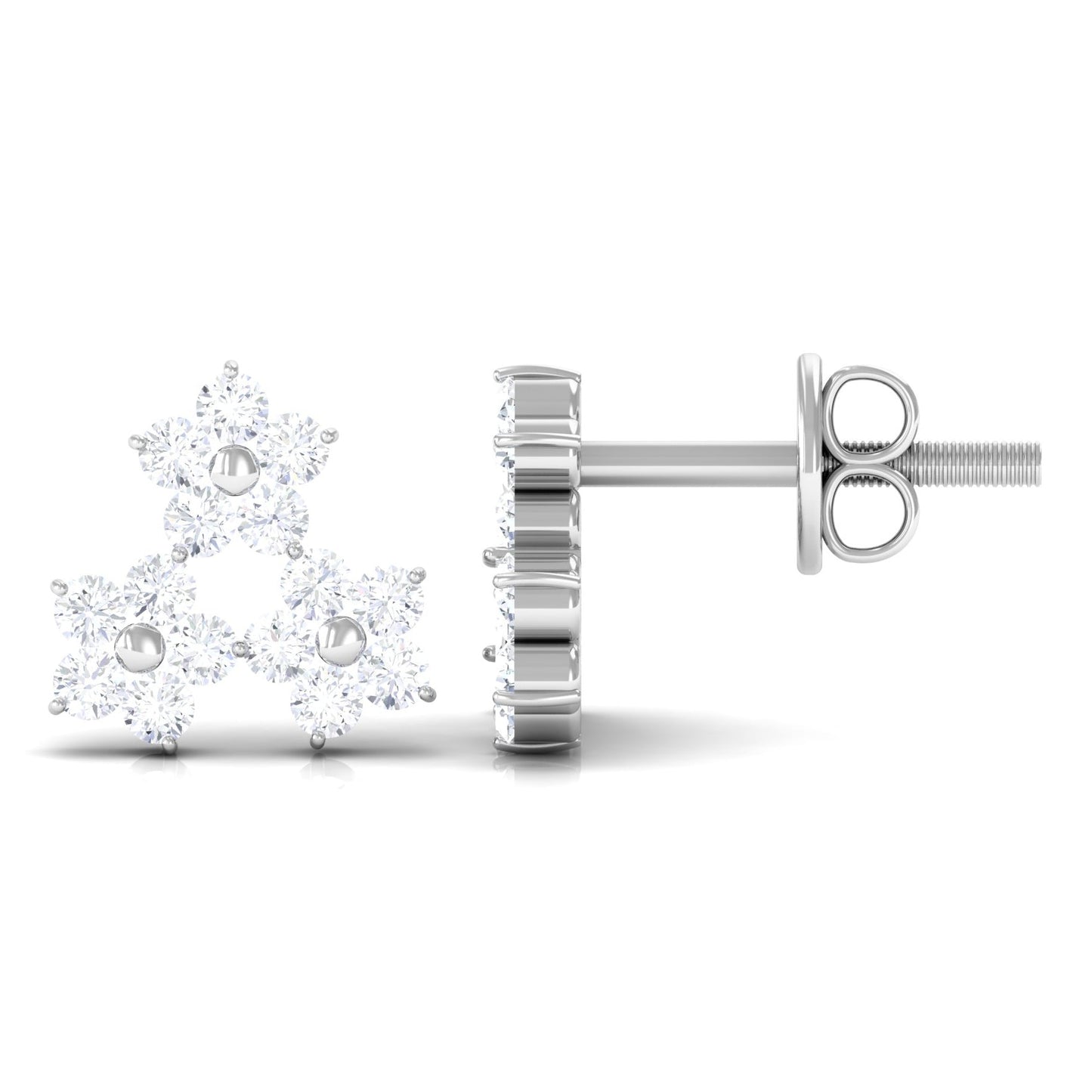 Round Cut Genuine Diamond Cluster Flower Stud Earrings