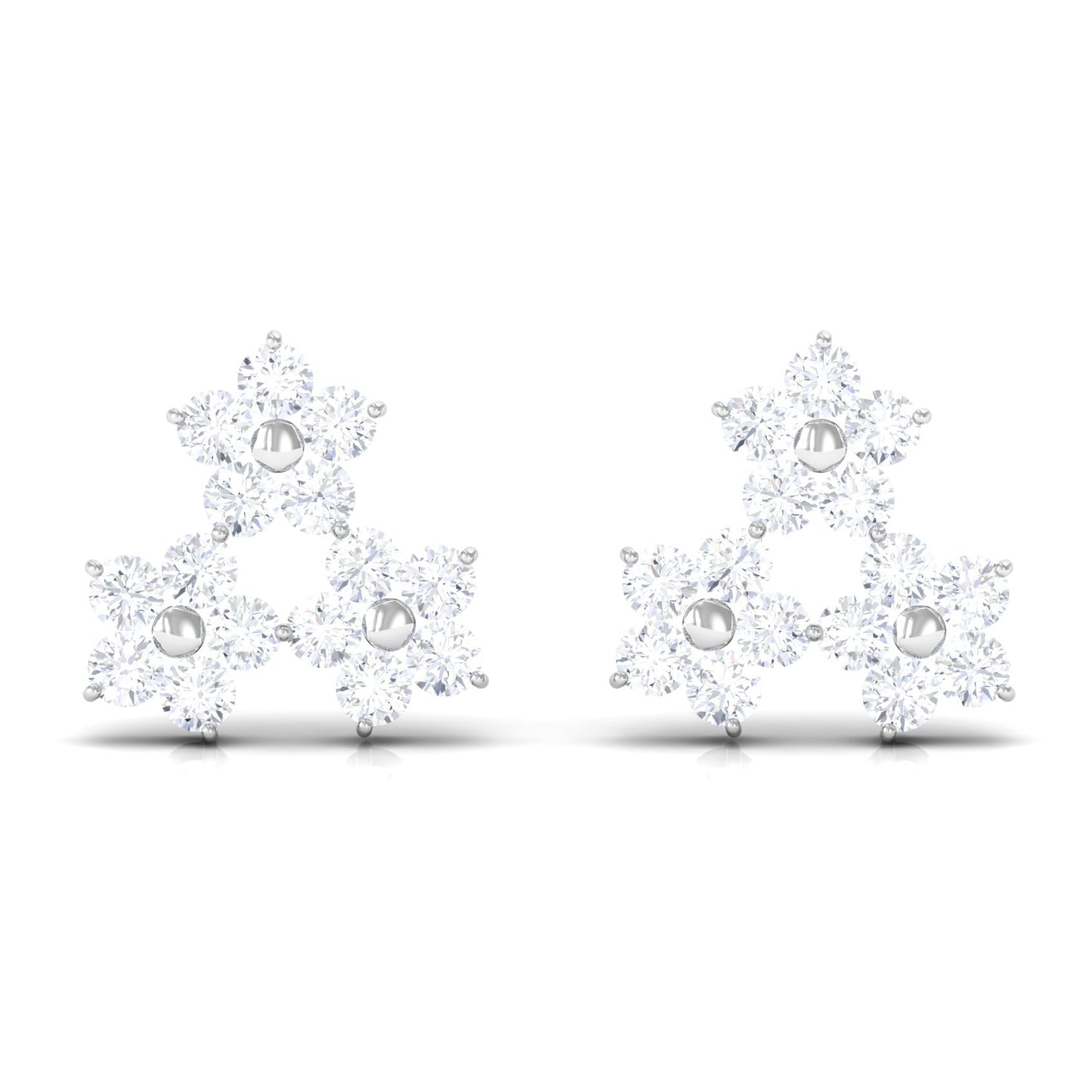 Round Cut Genuine Diamond Cluster Flower Stud Earrings