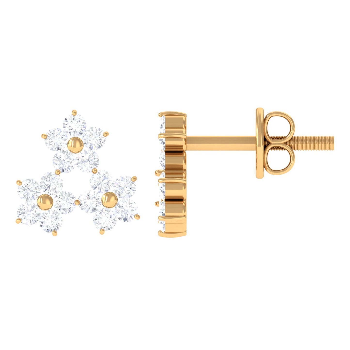 Round Cut Genuine Diamond Cluster Flower Stud Earrings