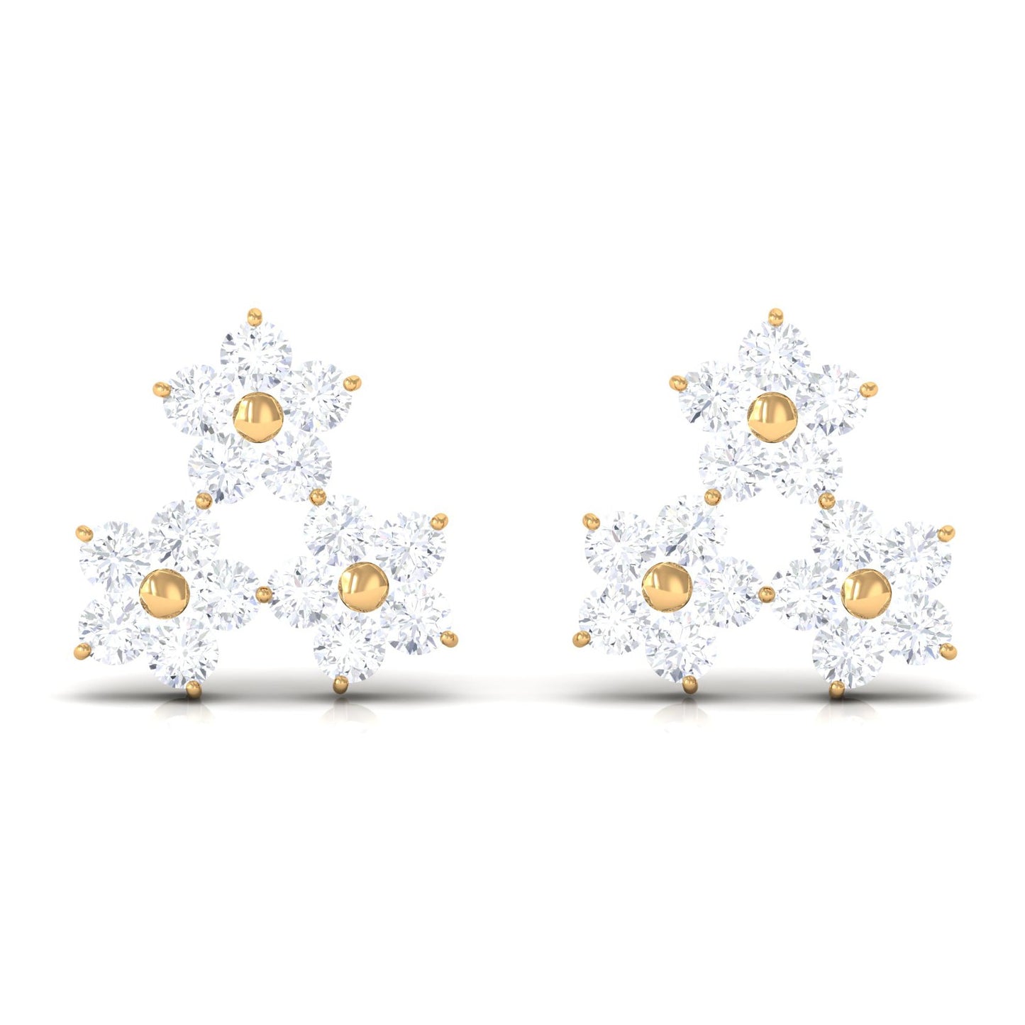 Round Cut Genuine Diamond Cluster Flower Stud Earrings