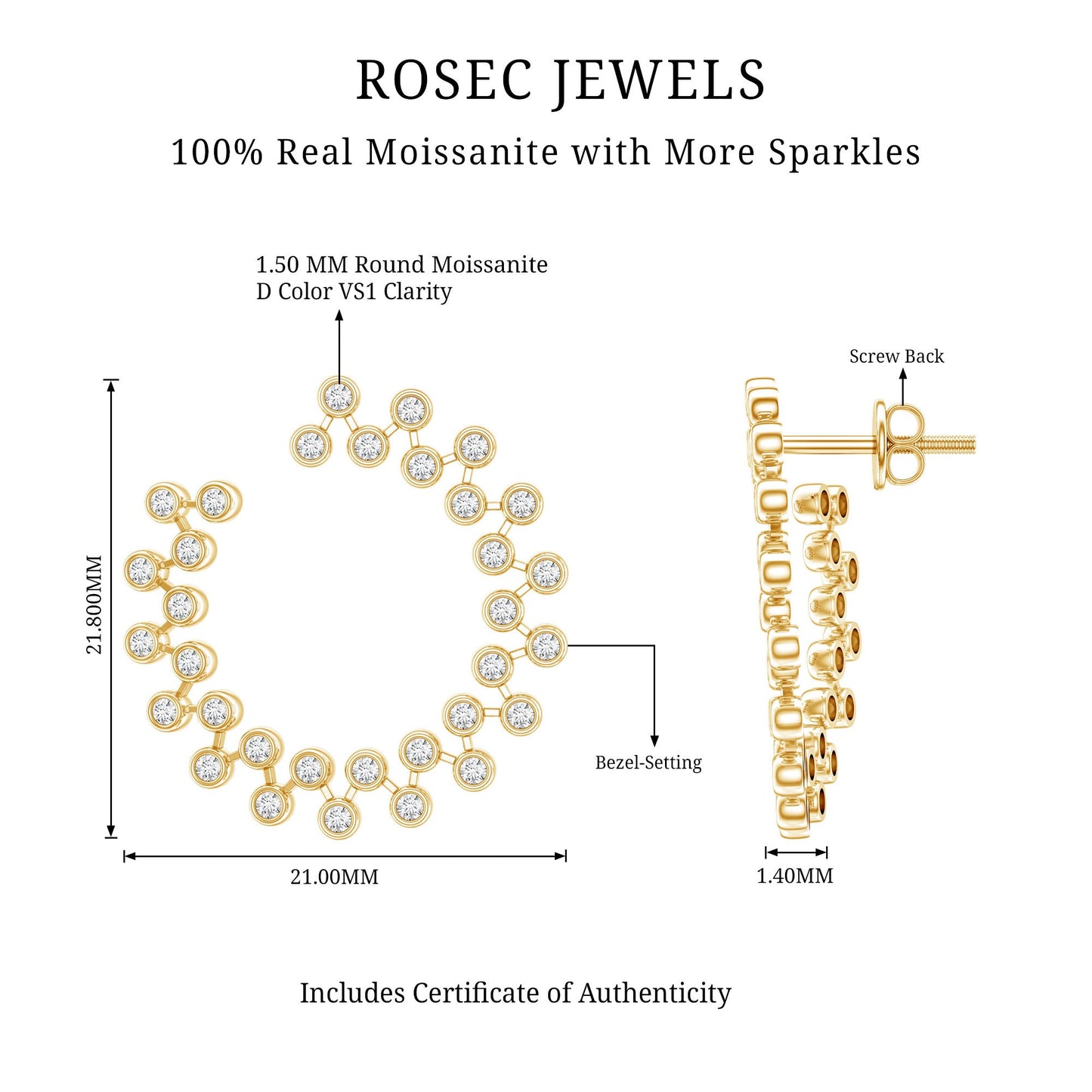 Certified Moissanite Big Stud Earrings For Women