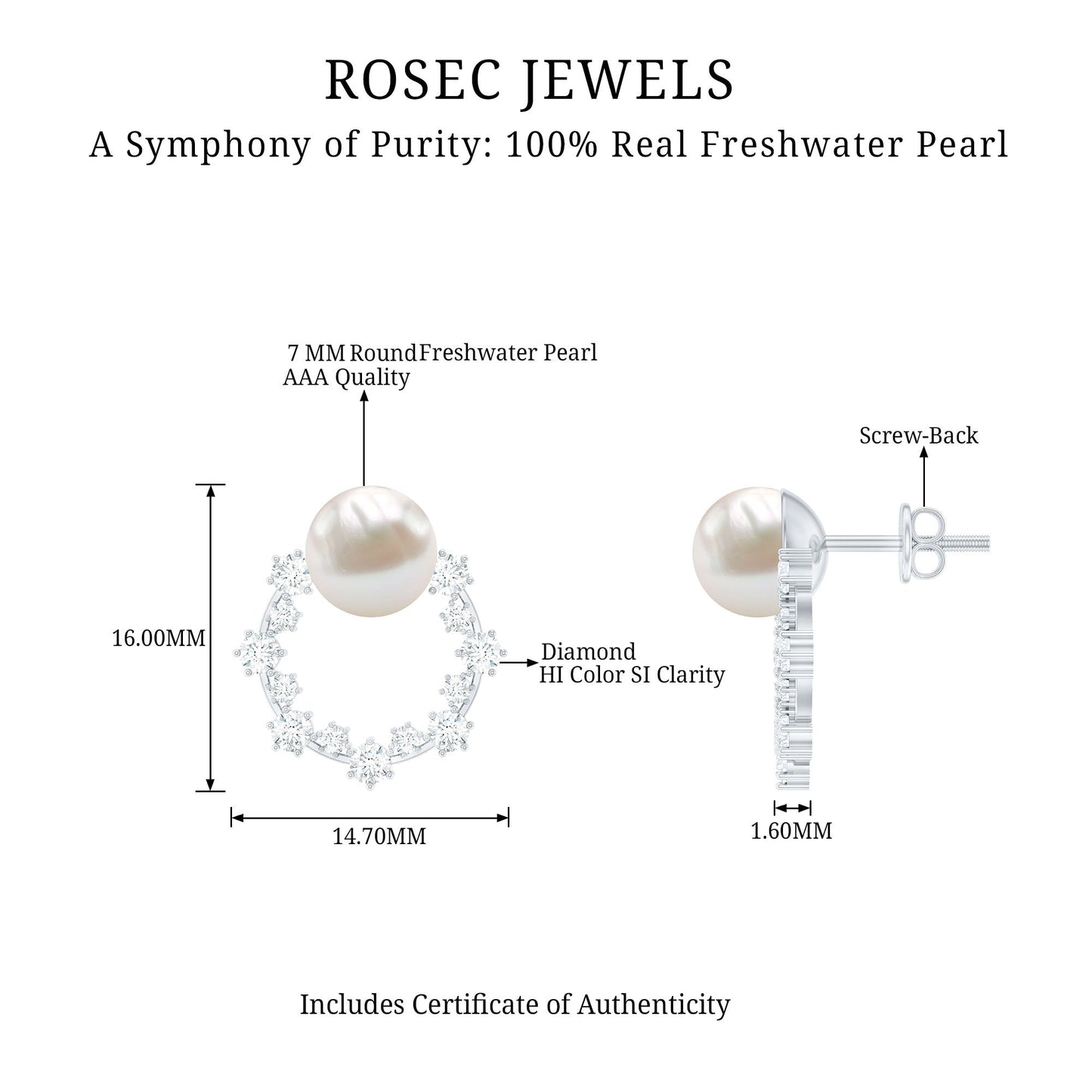Real Freshwater Pearl and Diamond Bridal Stud Earrings