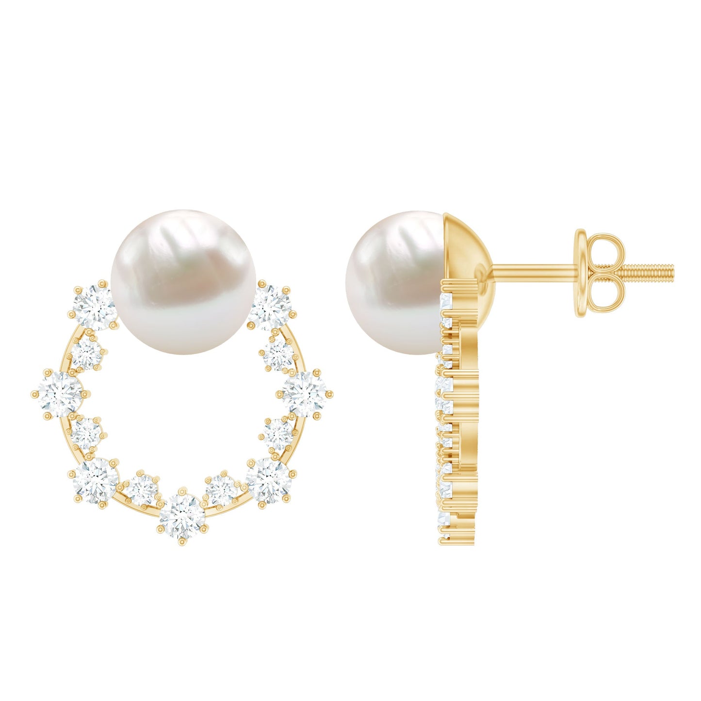 Real Freshwater Pearl and Diamond Bridal Stud Earrings