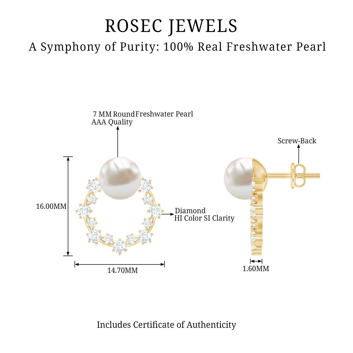 Real Freshwater Pearl and Diamond Bridal Stud Earrings