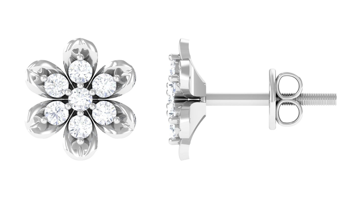 Brilliant Cut Diamond Flower Stud Earrings with Screw Back