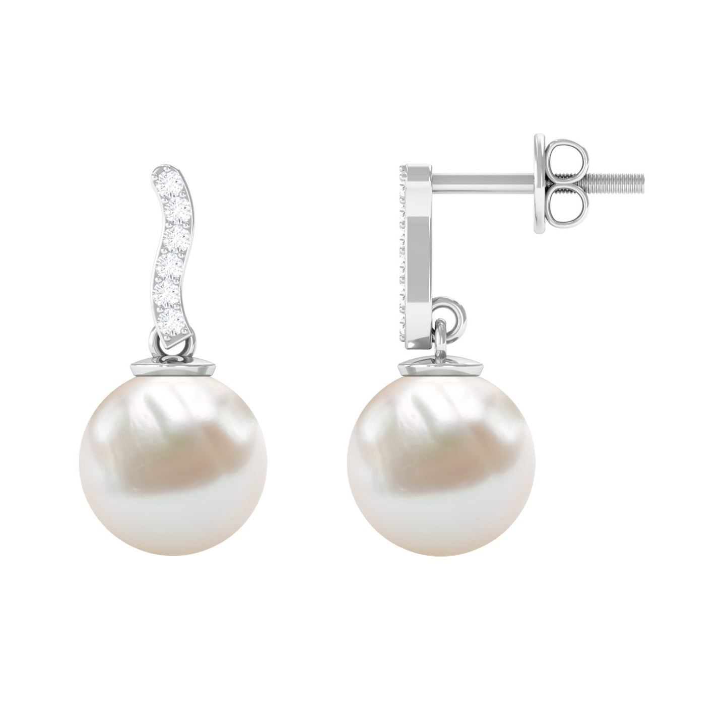 14 Carat Freshwater Pearl Drop Earrings with Diamond