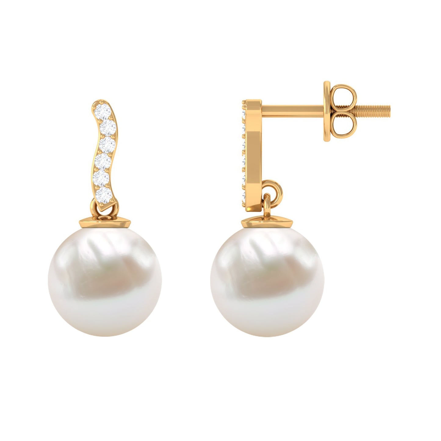 14 Carat Freshwater Pearl Drop Earrings with Diamond