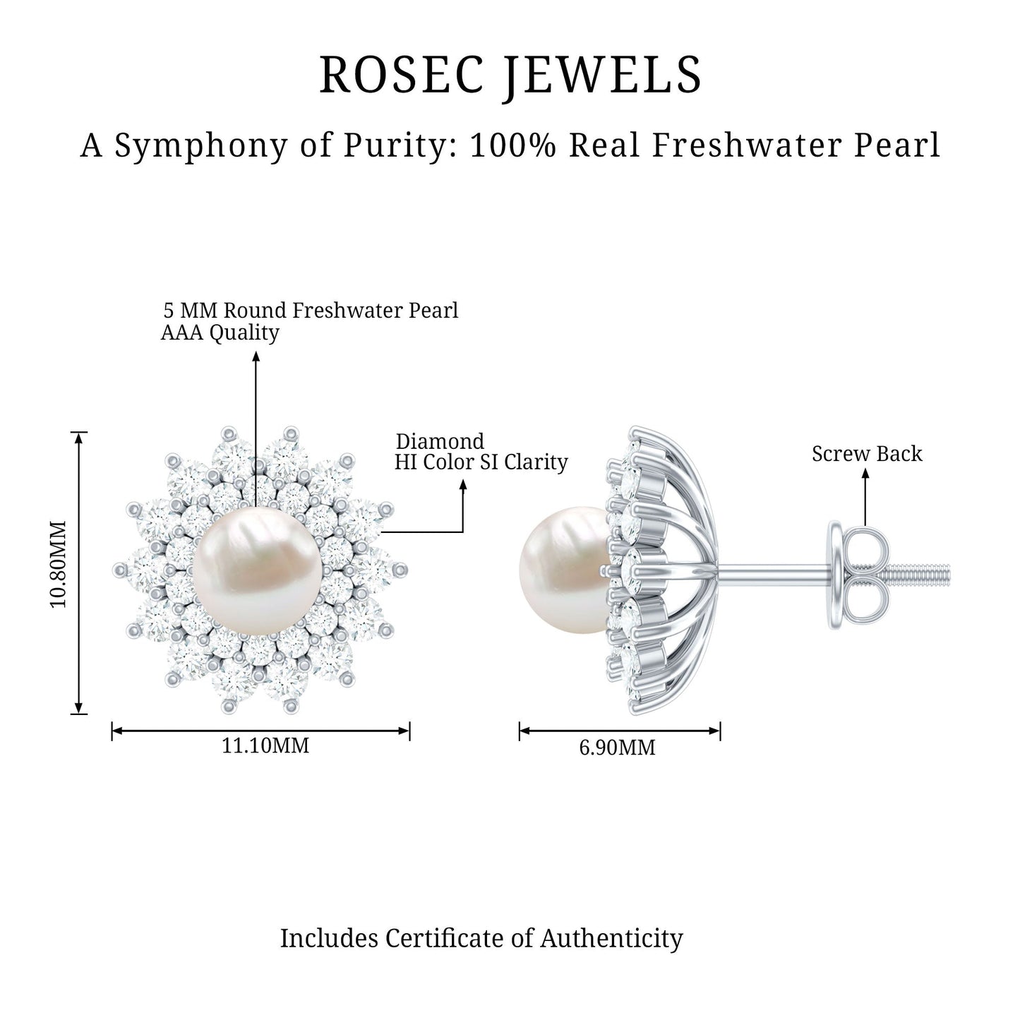 Freshwater Pearl Flower Statement Earrings with Diamond Halo