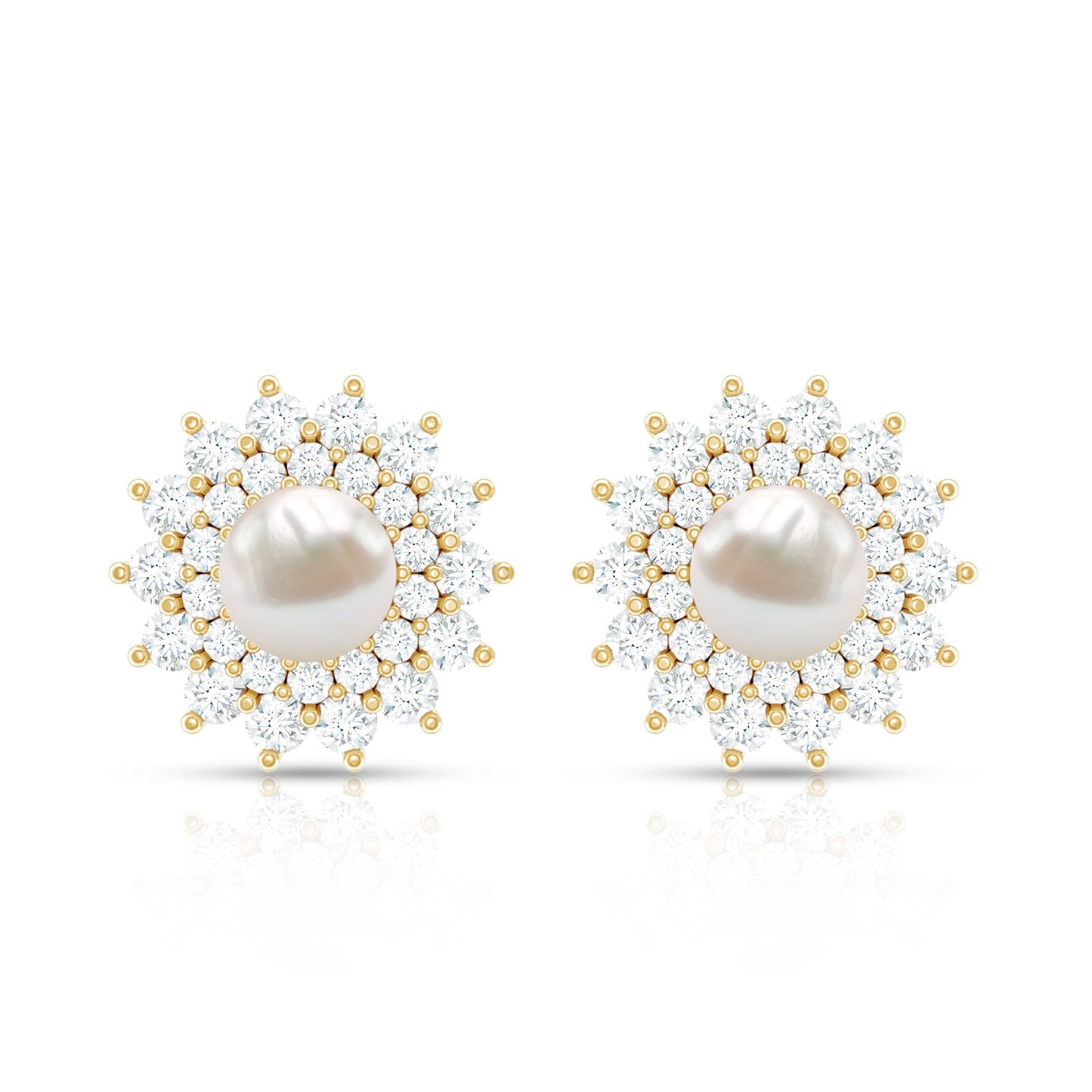 Freshwater Pearl Flower Statement Earrings with Diamond Halo