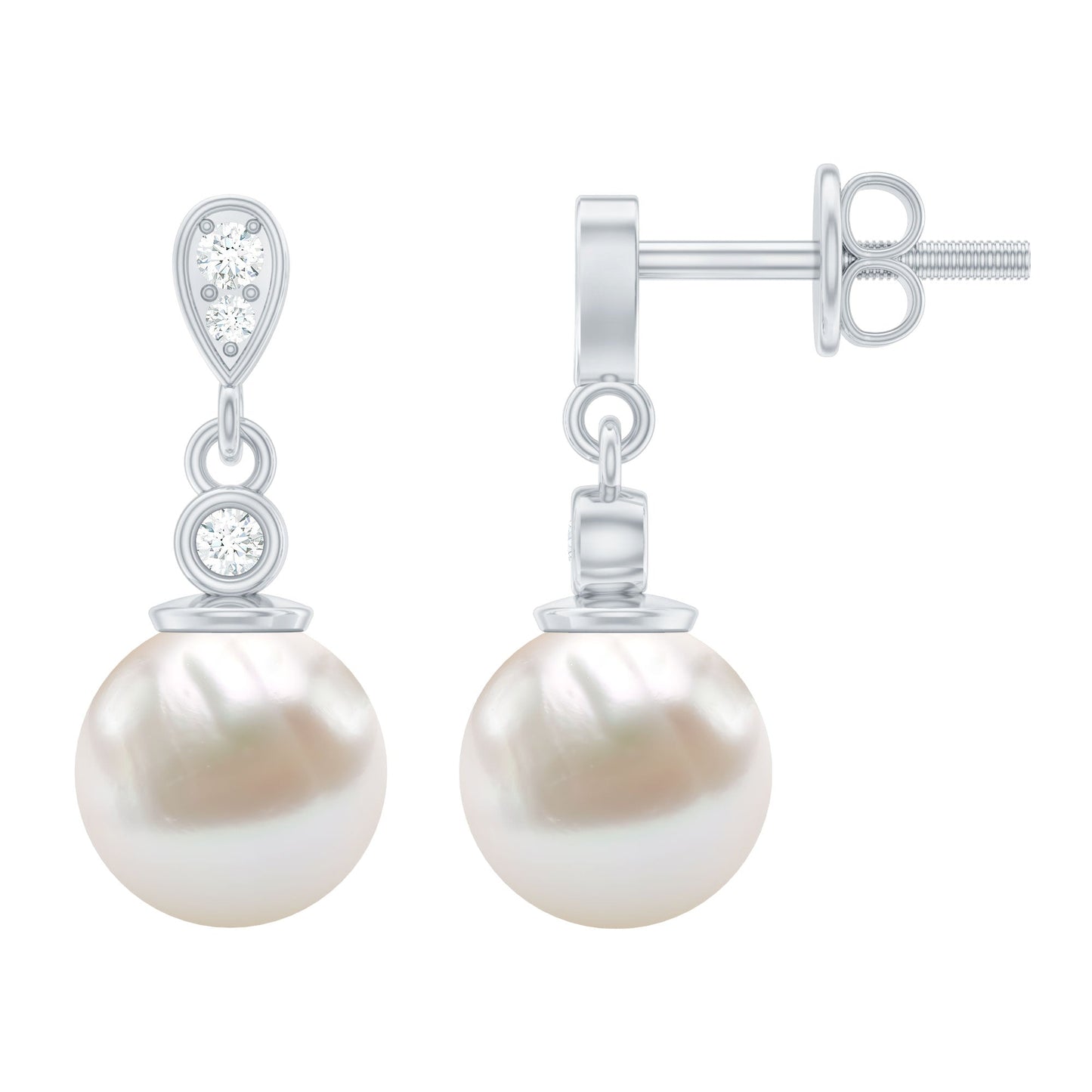 Natural Freshwater Pearl Drop Earrings with Diamond