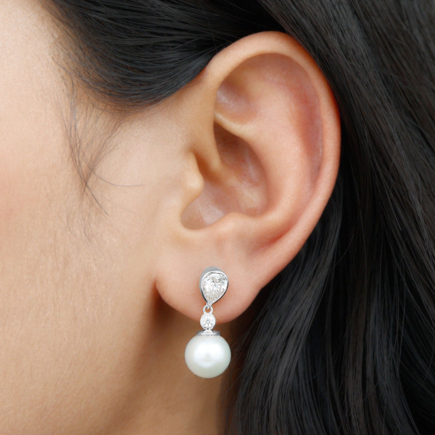 Real Freshwater Pearl and Moissanite Drop Earrings