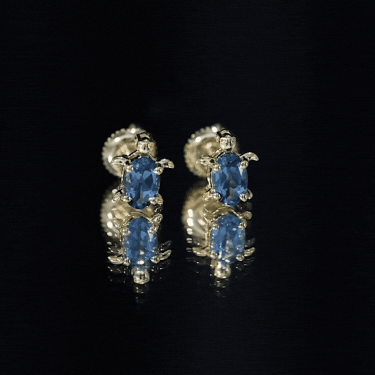 Genuine London Blue Topaz Tortoise Stud Earrings