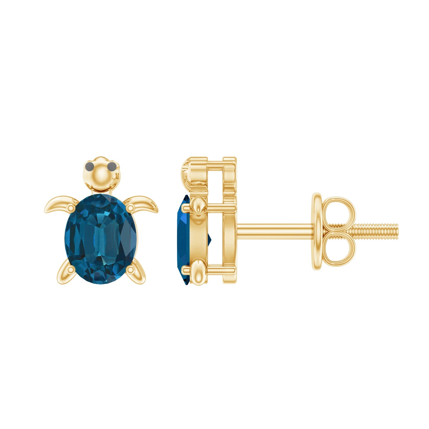 Genuine London Blue Topaz Tortoise Stud Earrings