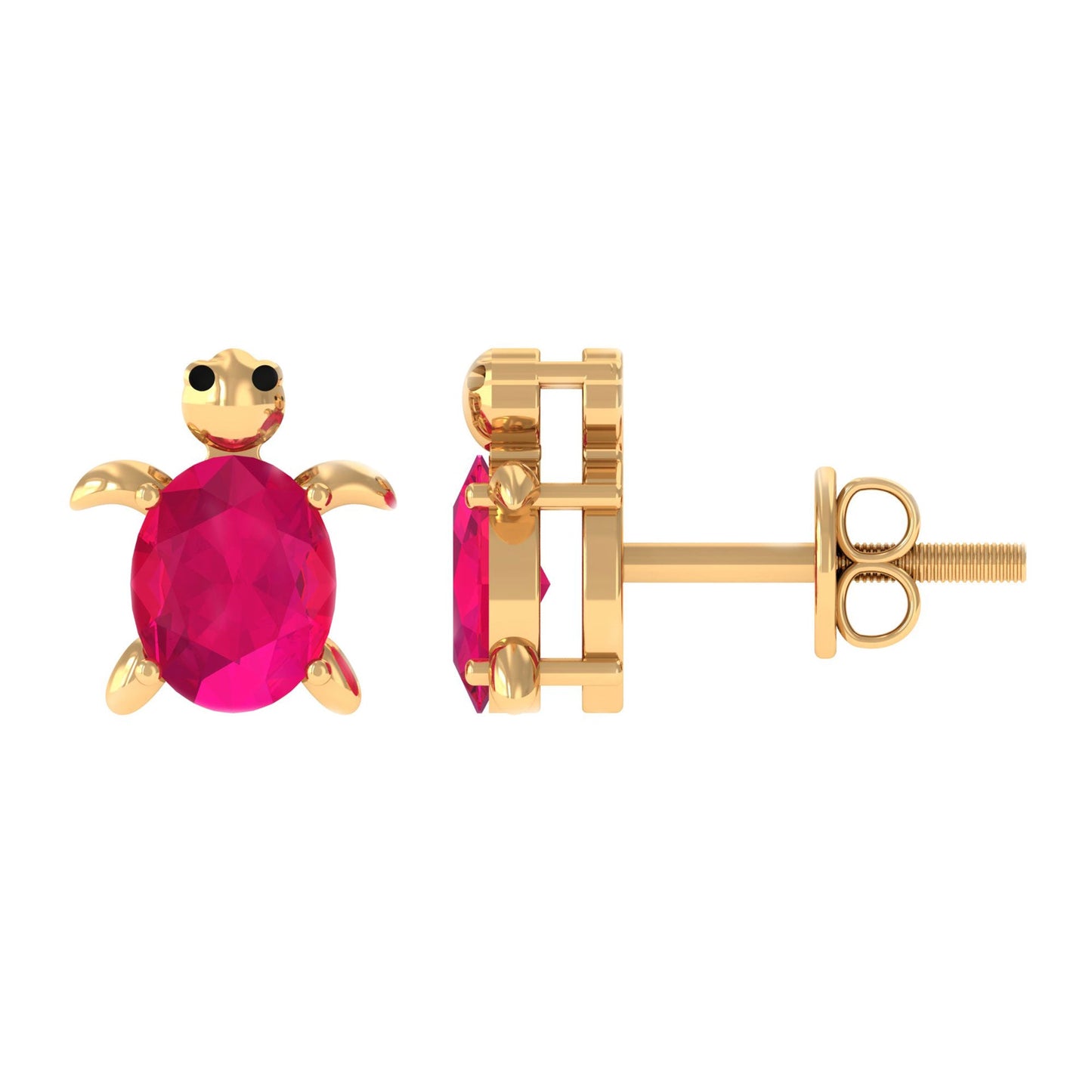 1.2 Carat Turtle Stud Earrings with Oval Cut Ruby