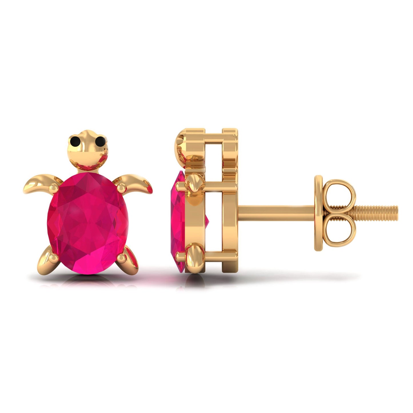 1.2 Carat Turtle Stud Earrings with Oval Cut Ruby