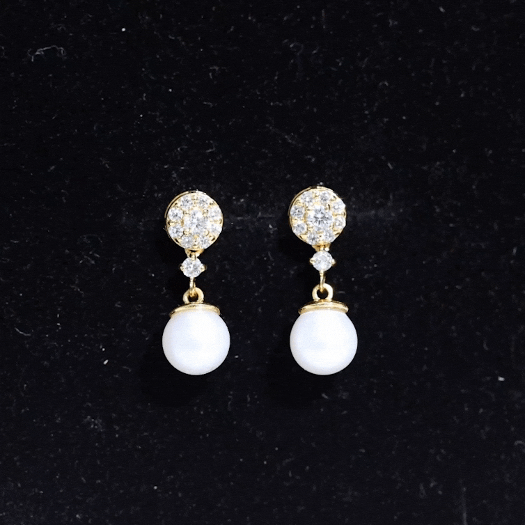 Genuine 6 Carat Freshwater Cultured Pearl Drop Earrings with Diamonds