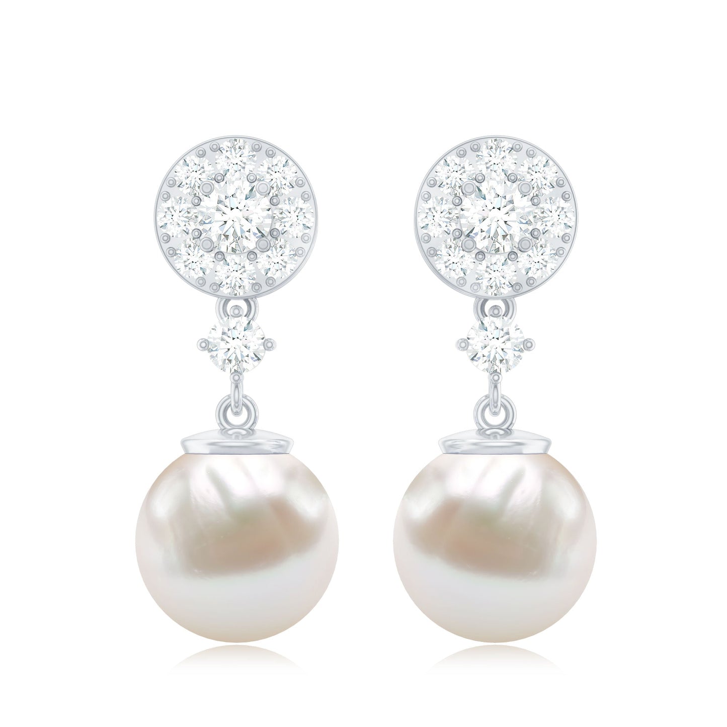 Genuine 6 Carat Freshwater Cultured Pearl Drop Earrings with Diamonds