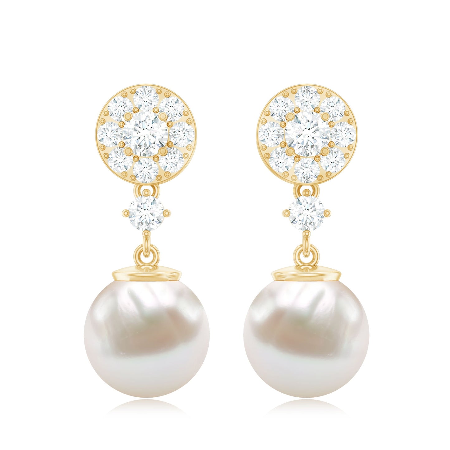 Genuine 6 Carat Freshwater Cultured Pearl Drop Earrings with Diamonds