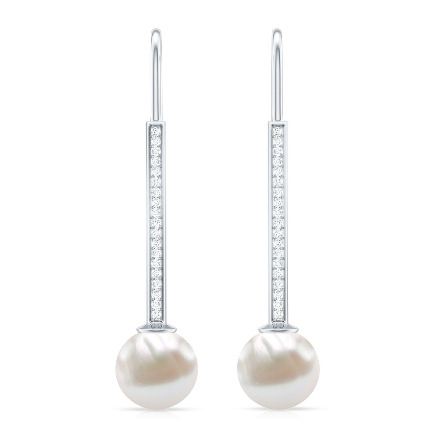 Cultured Freshwater Pearl Diamond Dangle Earrings with Fish Hook