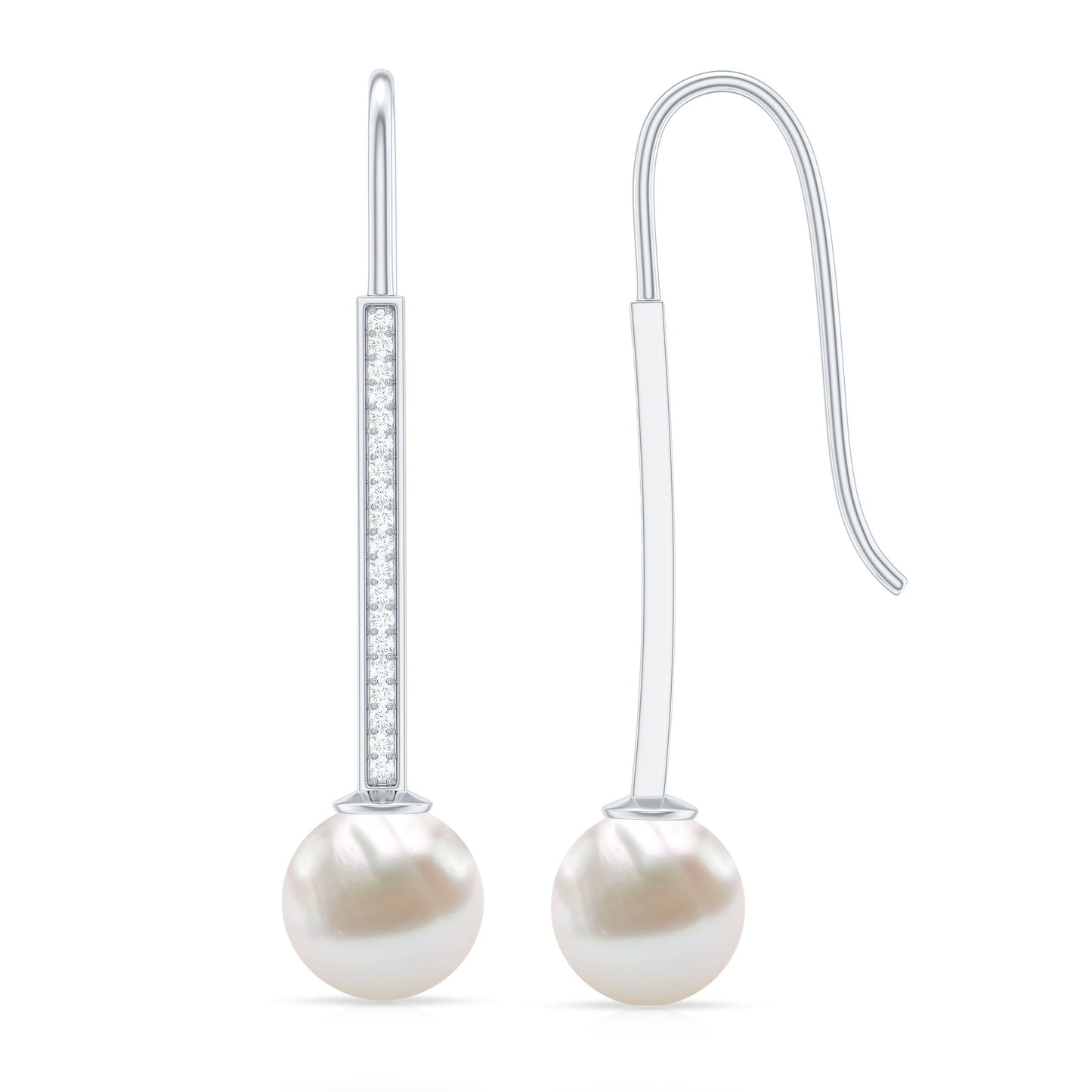 Cultured Freshwater Pearl Diamond Dangle Earrings with Fish Hook
