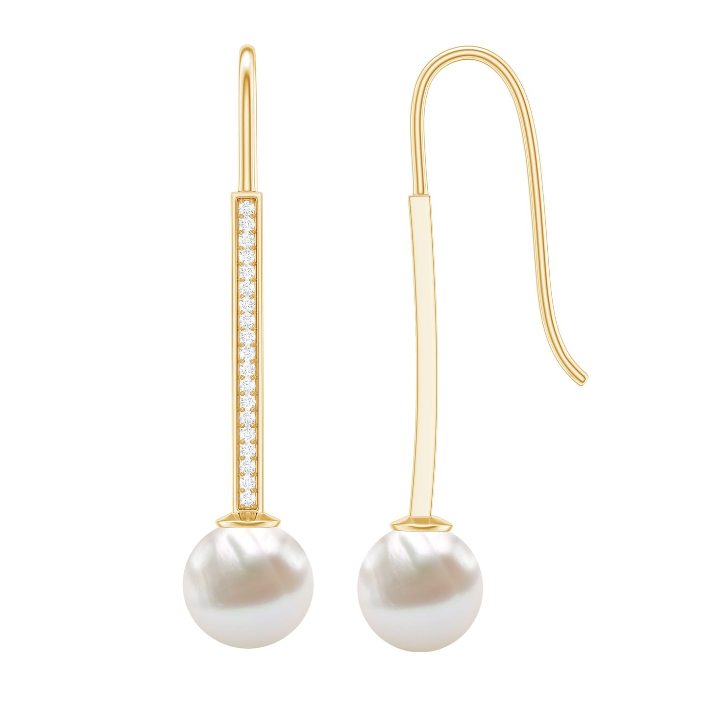 Cultured Freshwater Pearl Diamond Dangle Earrings with Fish Hook