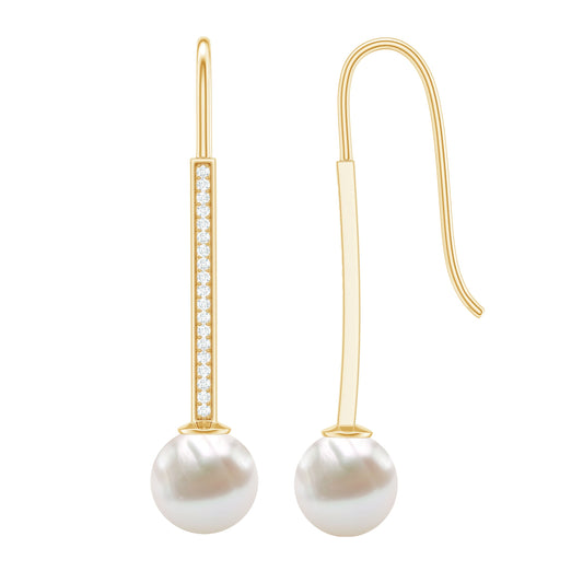 Cultured Freshwater Pearl Diamond Dangle Earrings with Fish Hook