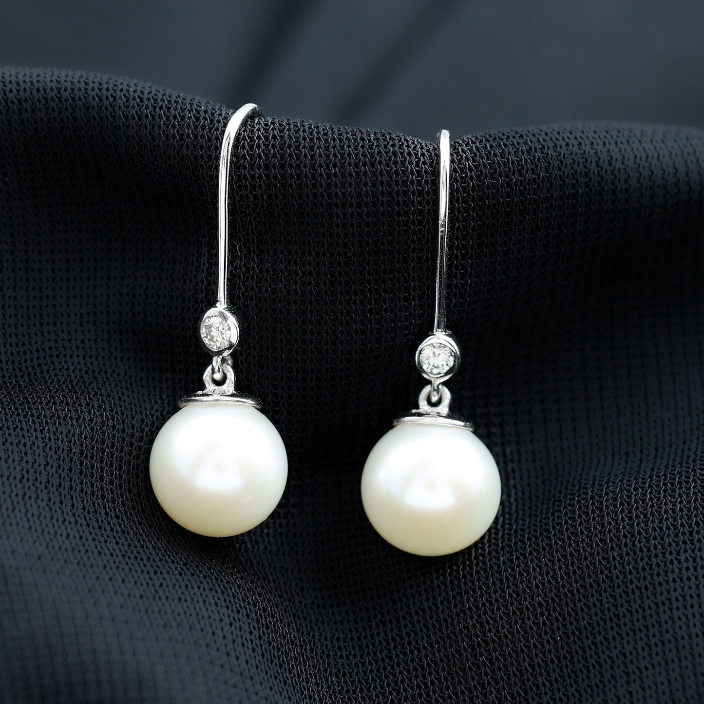 Real Freshwater Pearl Drop Earrings with Diamond
