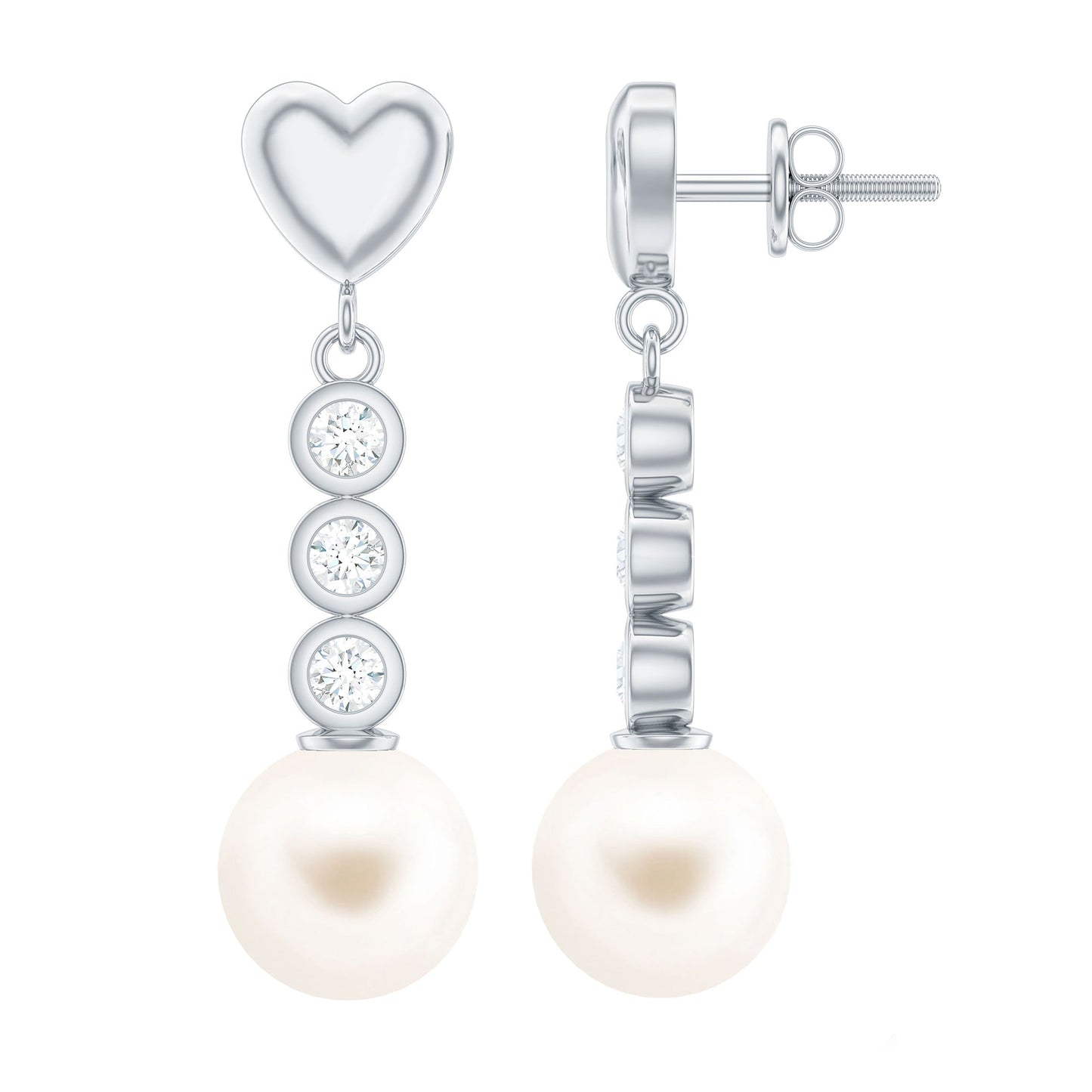 Genuine 6 Carat Freshwater Pearl and Diamond Dangle Earrings