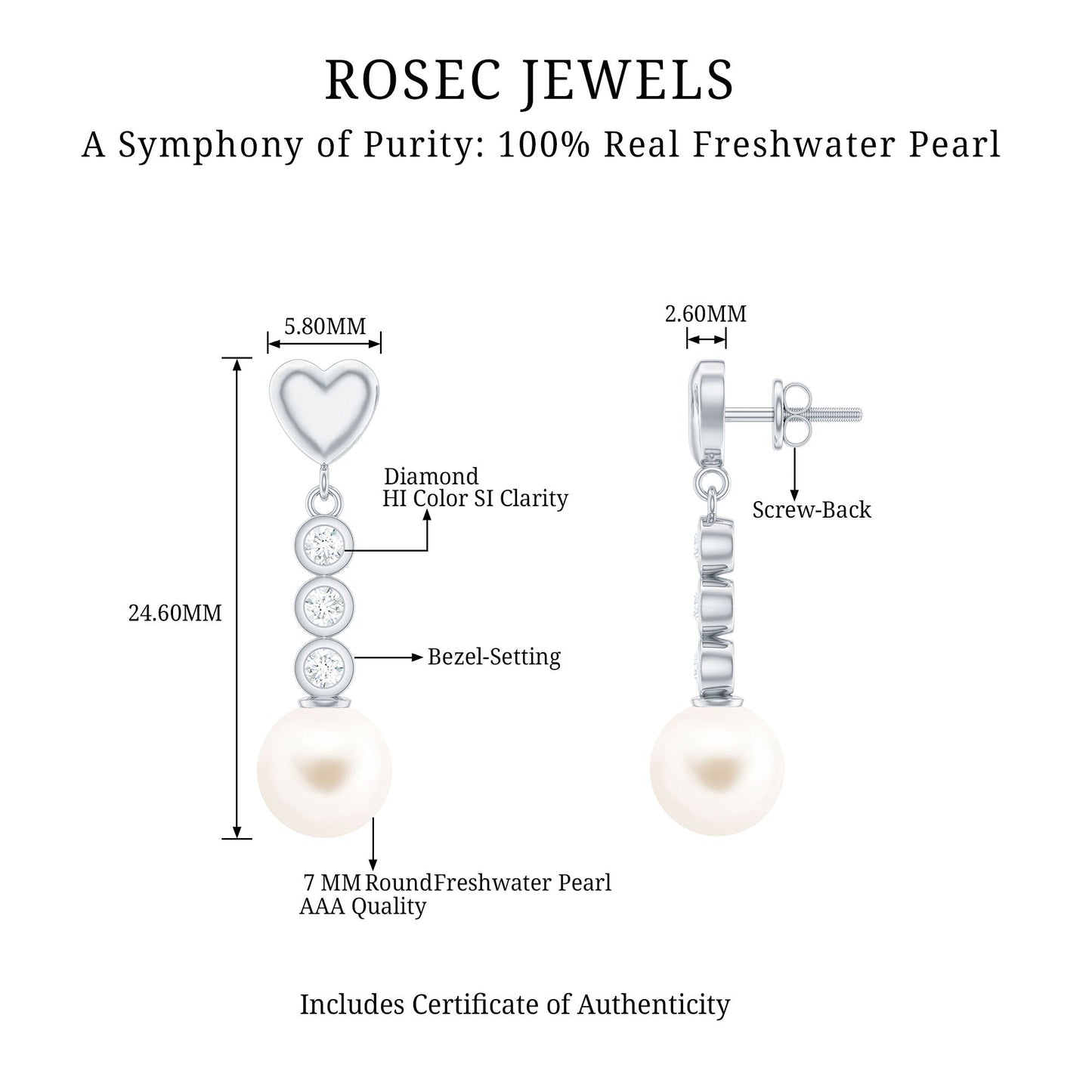 Genuine 6 Carat Freshwater Pearl and Diamond Dangle Earrings