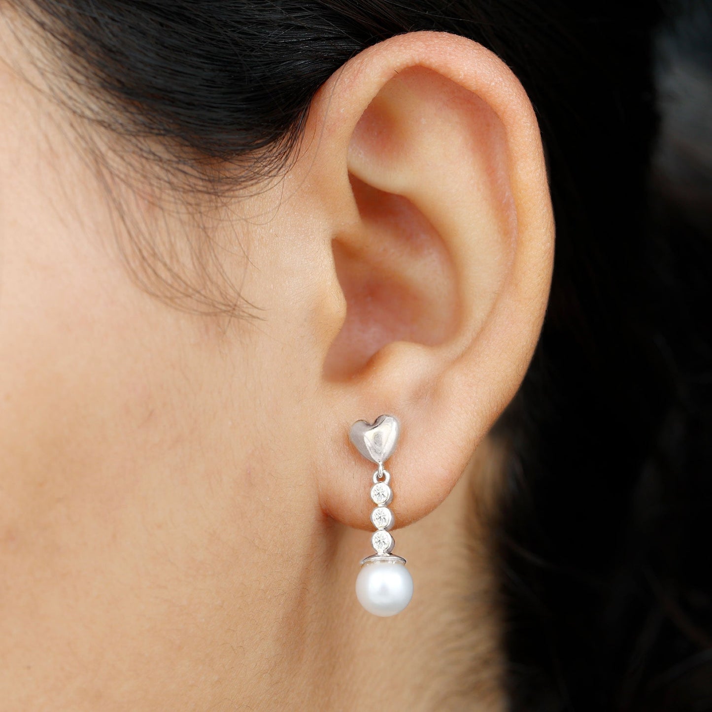 Genuine 6 Carat Freshwater Pearl and Diamond Dangle Earrings