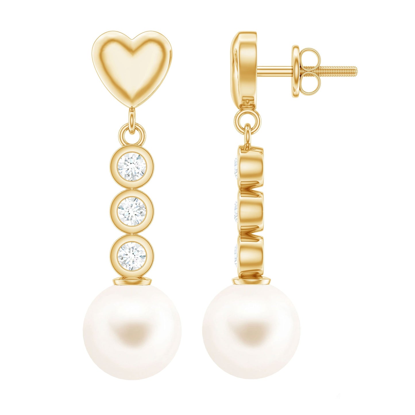 Genuine 6 Carat Freshwater Pearl and Diamond Dangle Earrings