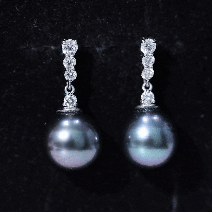 Certified Tahitian Black Pearl Drop Earrings with Diamonds