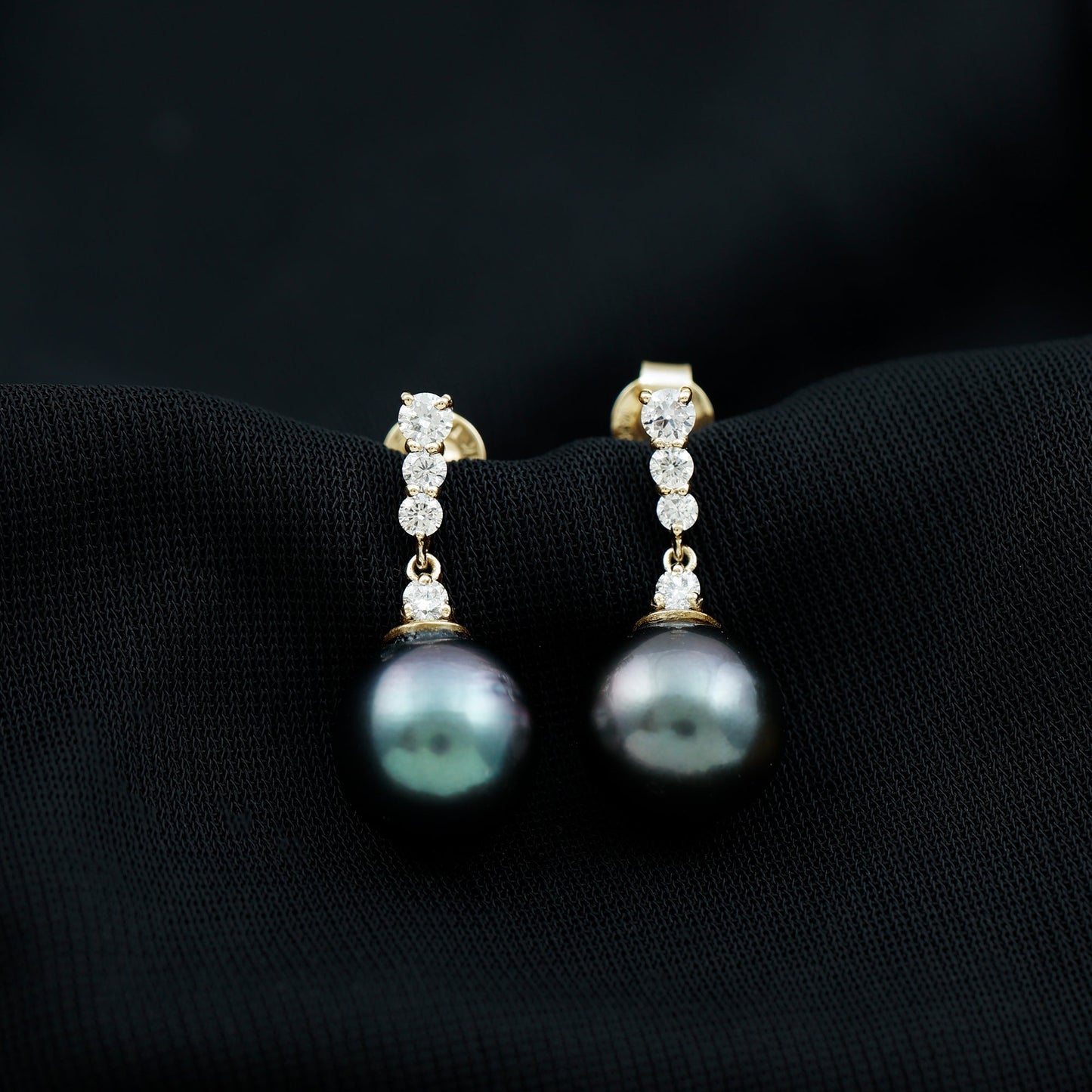 Certified Tahitian Black Pearl Drop Earrings with Diamonds