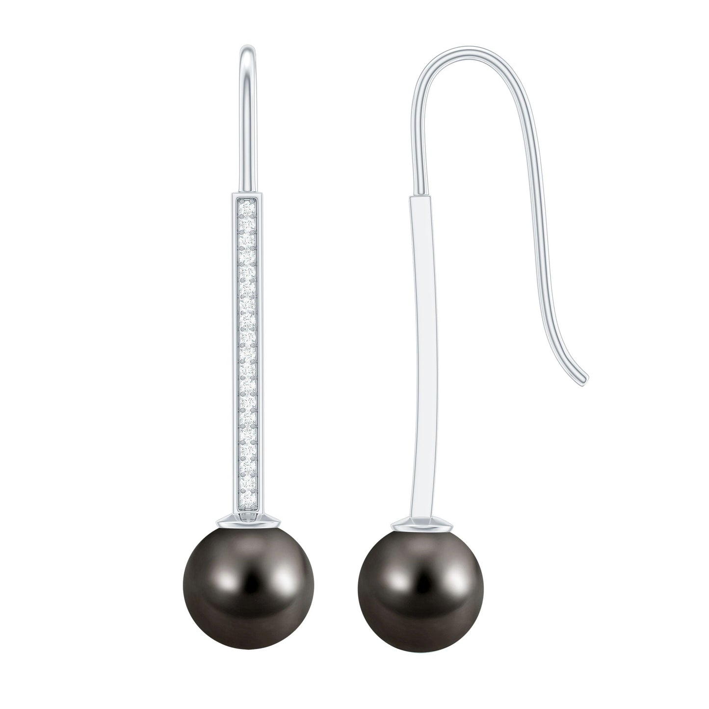 Genuine 15 CT Tahitian Black Pearl and Diamond Dangle Drop Earrings