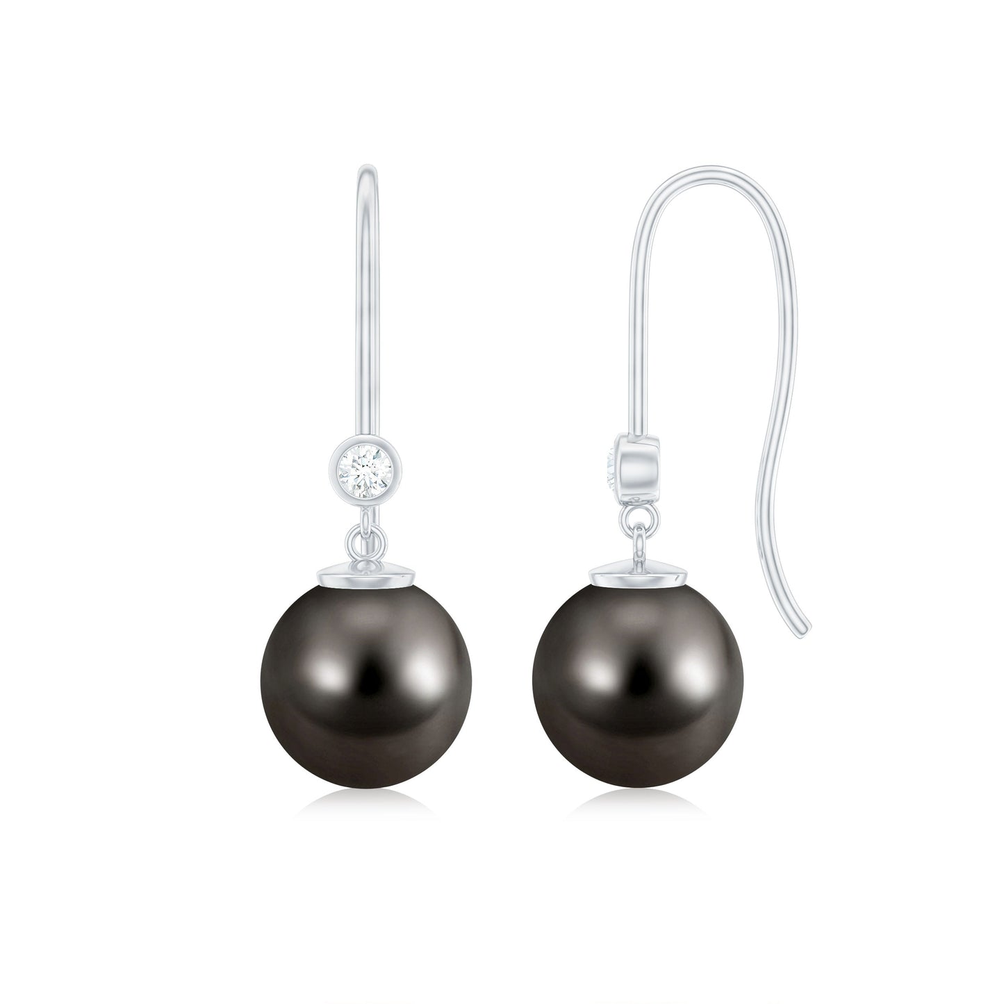 16 Carat Tahitian Black Pearl Dangling Earrings with Diamond