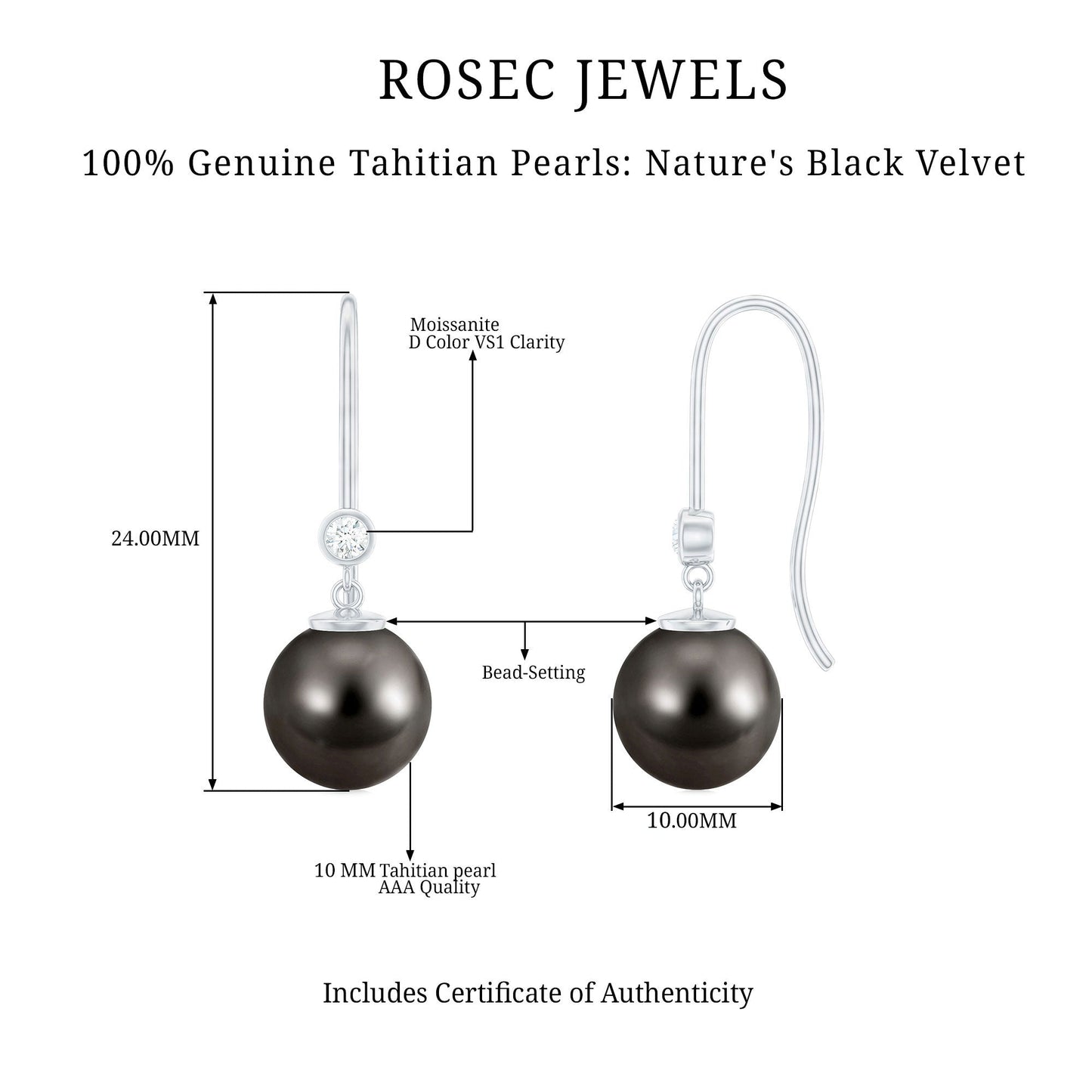16 Carat Tahitian Black Pearl Dangling Earrings with Diamond