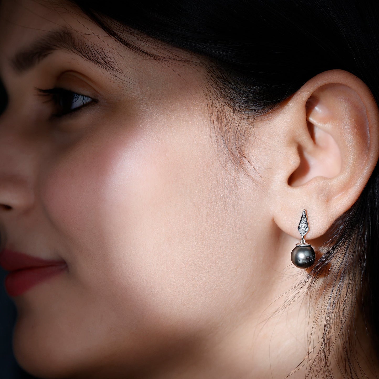 Art Deco Inspired Tahitian Pearl and Diamond Drop Earrings