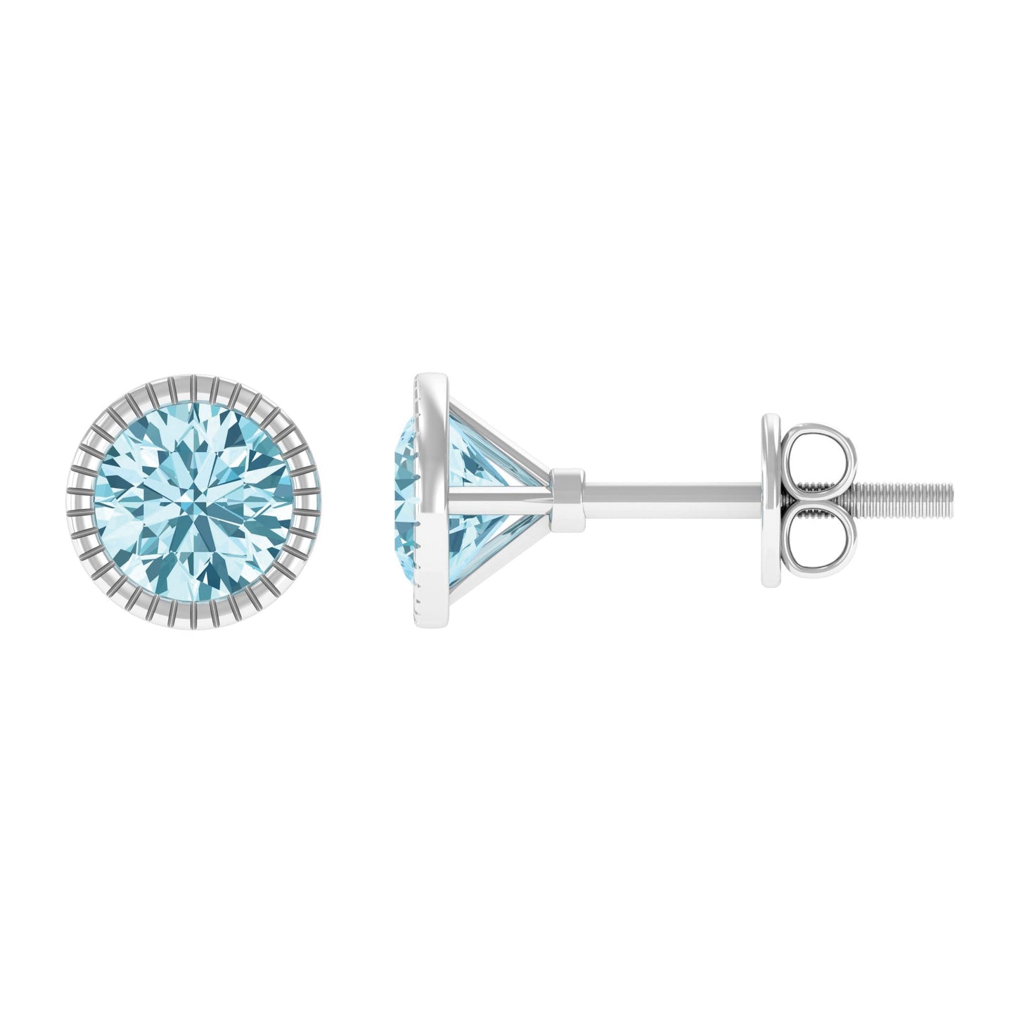 1.6 Carat Round Cut Aquamarine Martini Stud Earring