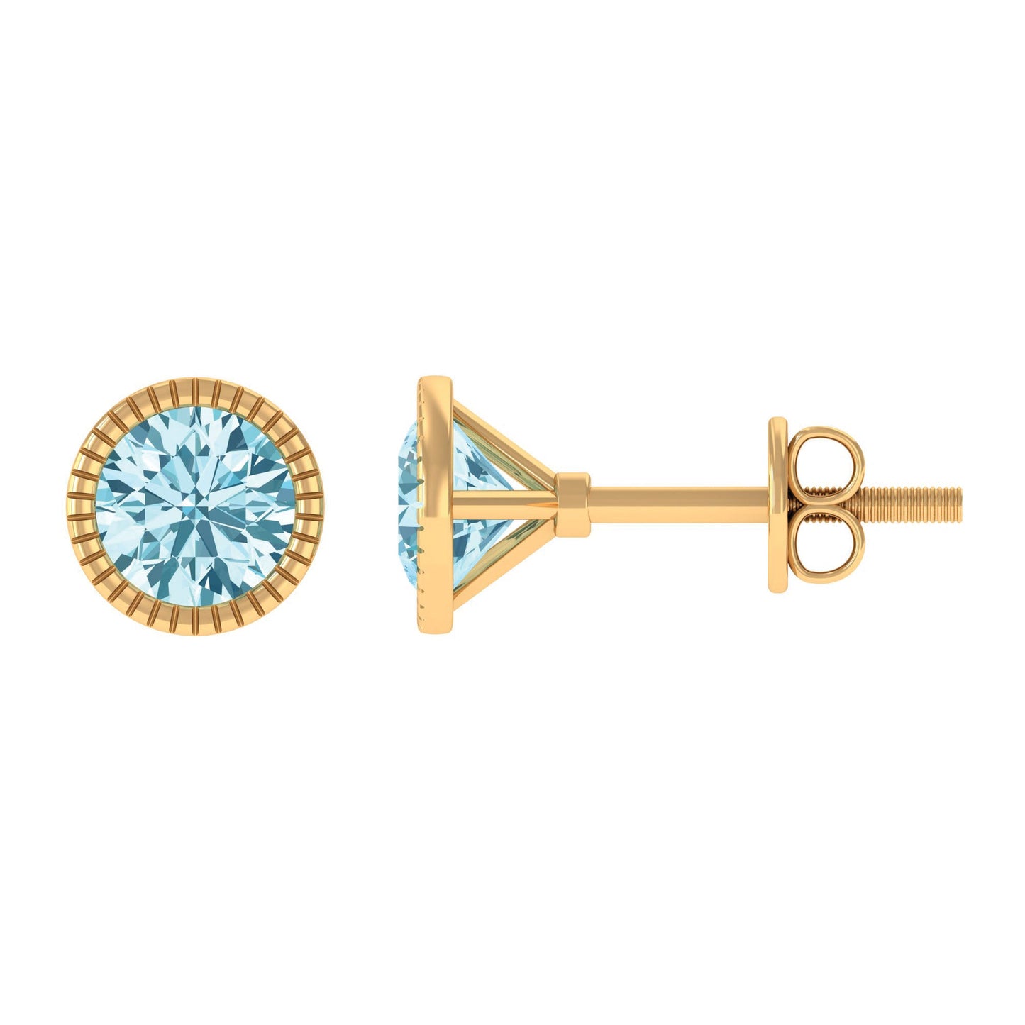 1.6 Carat Round Cut Aquamarine Martini Stud Earring