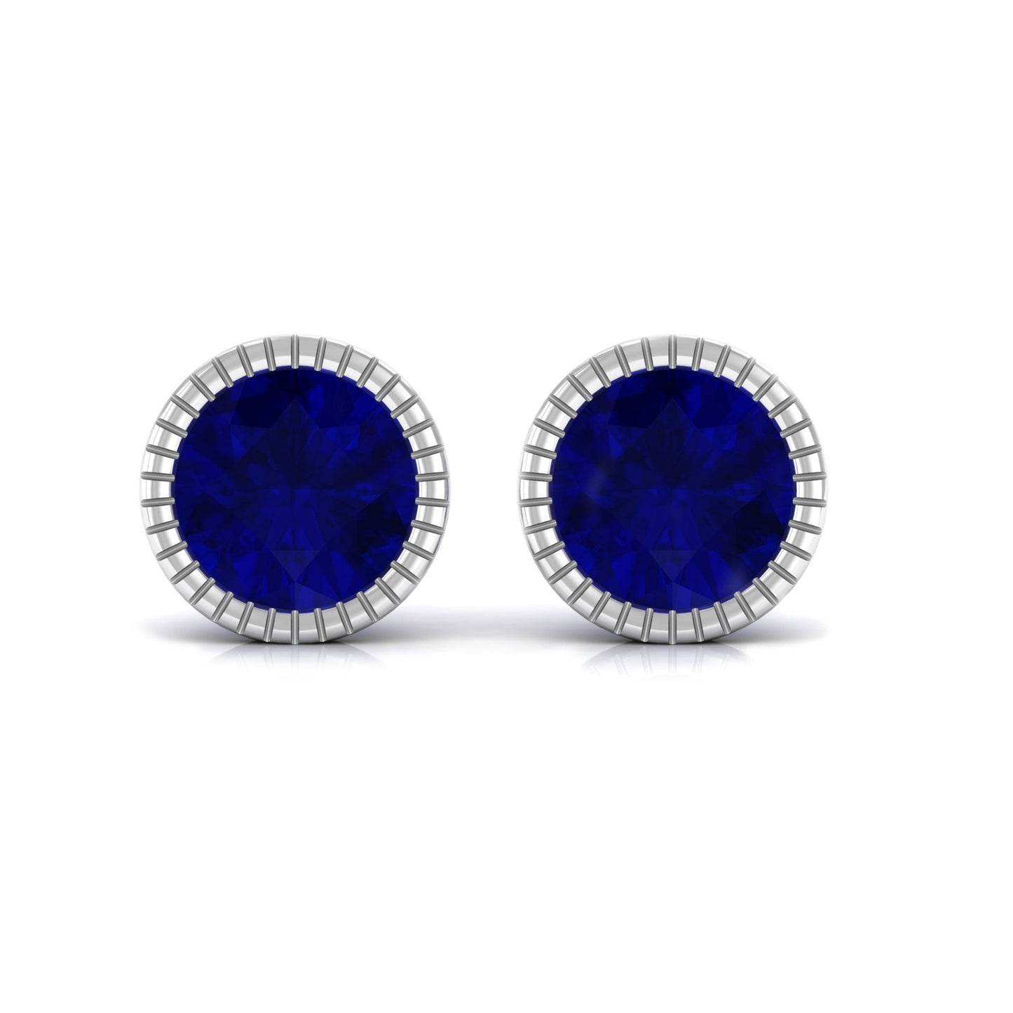 1.9 Carat Round Blue Sapphire Solitaire Stud Earrings in Bezel Setting