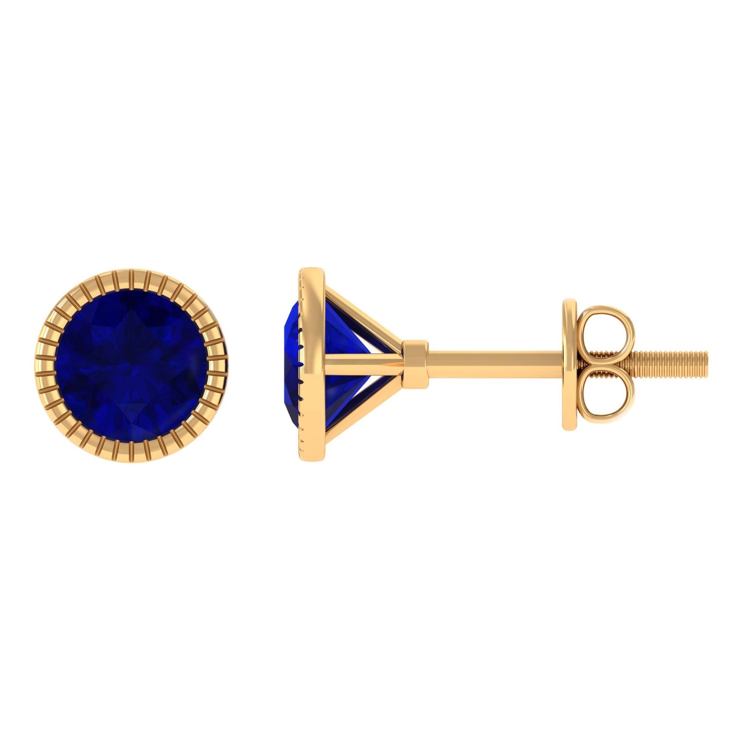 1.9 Carat Round Blue Sapphire Solitaire Stud Earrings in Bezel Setting