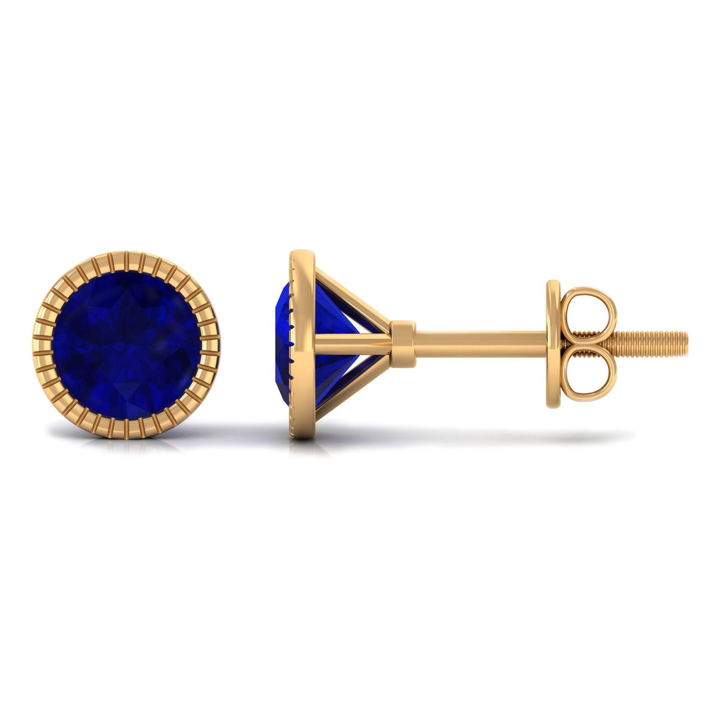 1.9 Carat Round Blue Sapphire Solitaire Stud Earrings in Bezel Setting