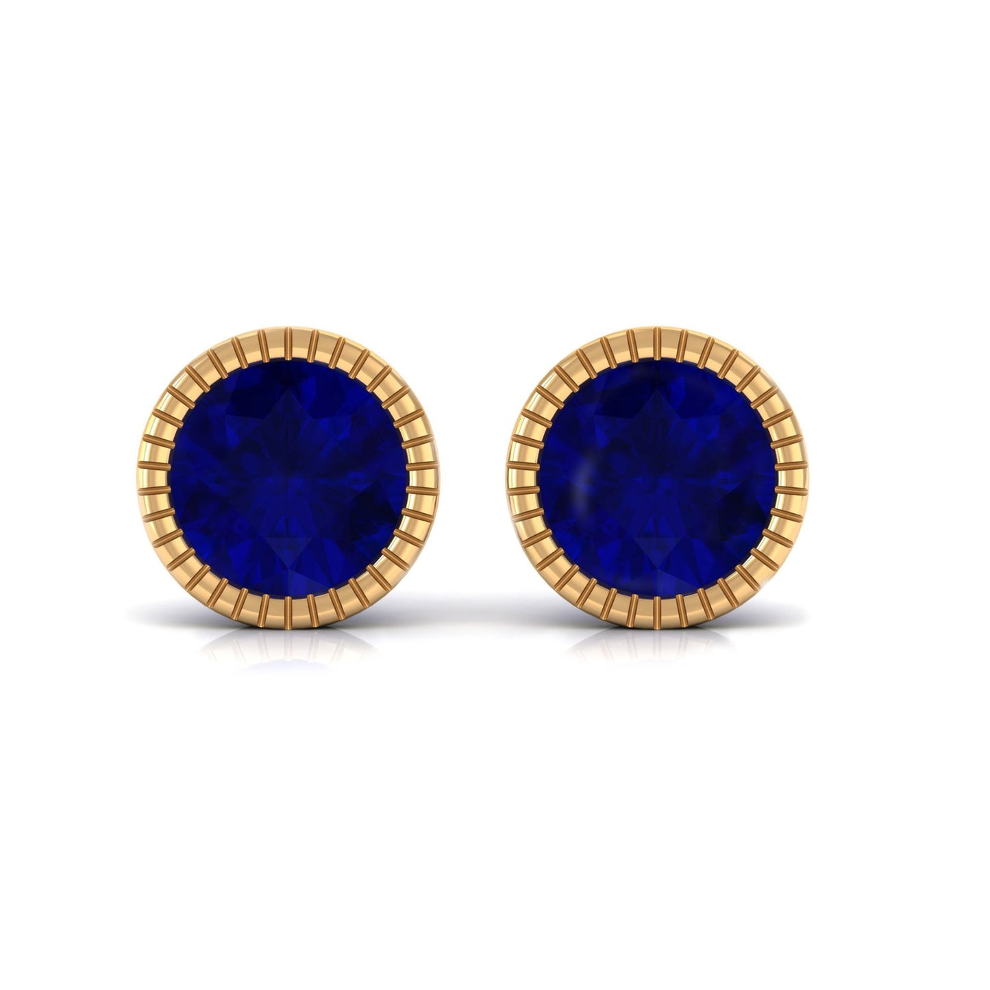 1.9 Carat Round Blue Sapphire Solitaire Stud Earrings in Bezel Setting