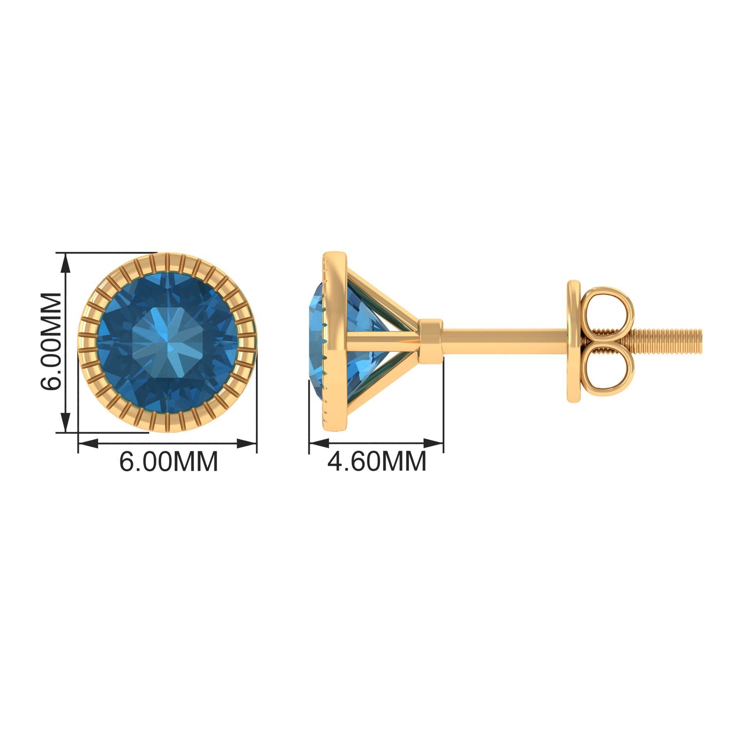 Genuine London Blue Topaz Martini Stud Earrings